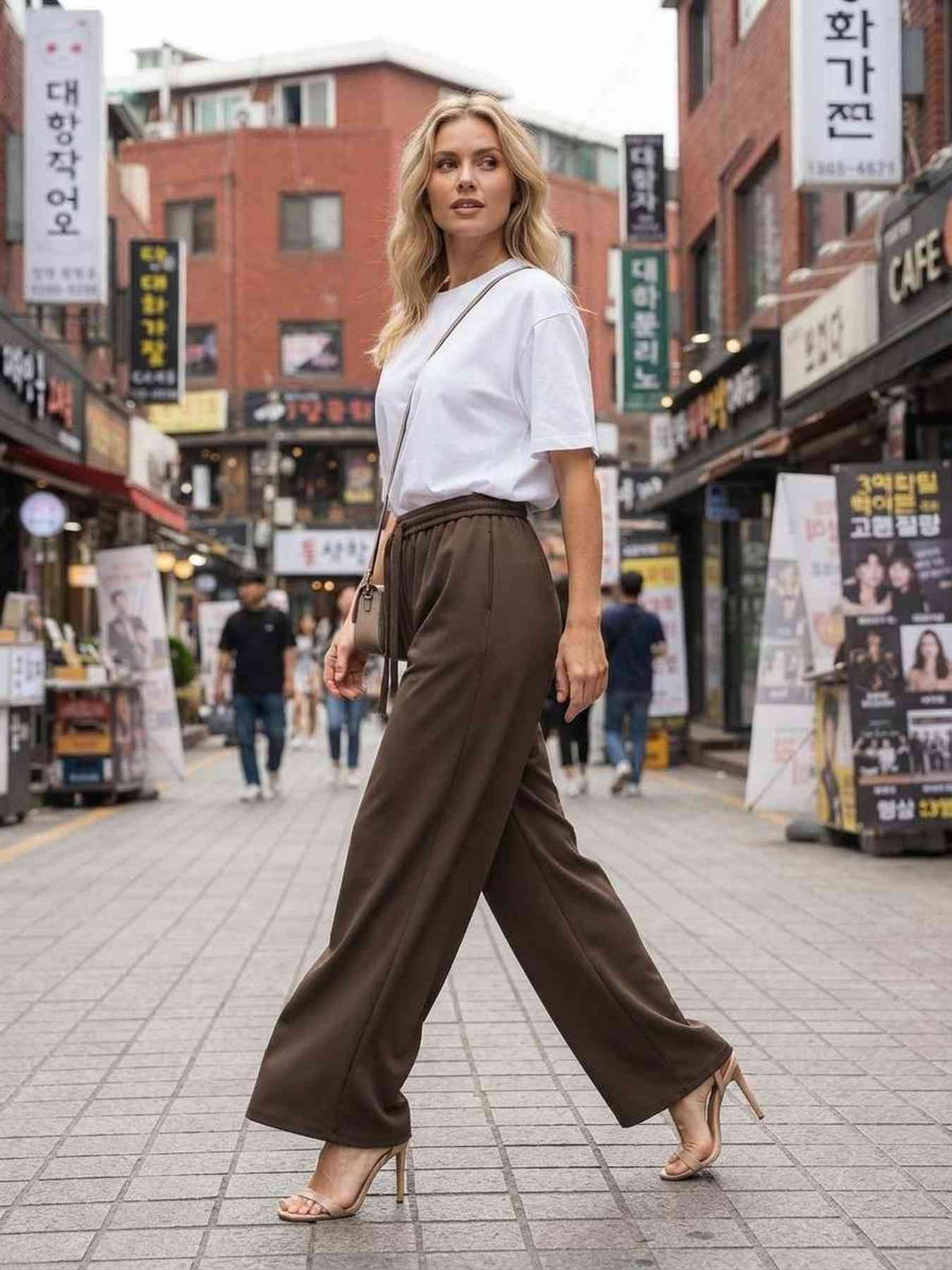 Pantalon long femme, jambe droite, casual sportif, cordon, usage quotidien