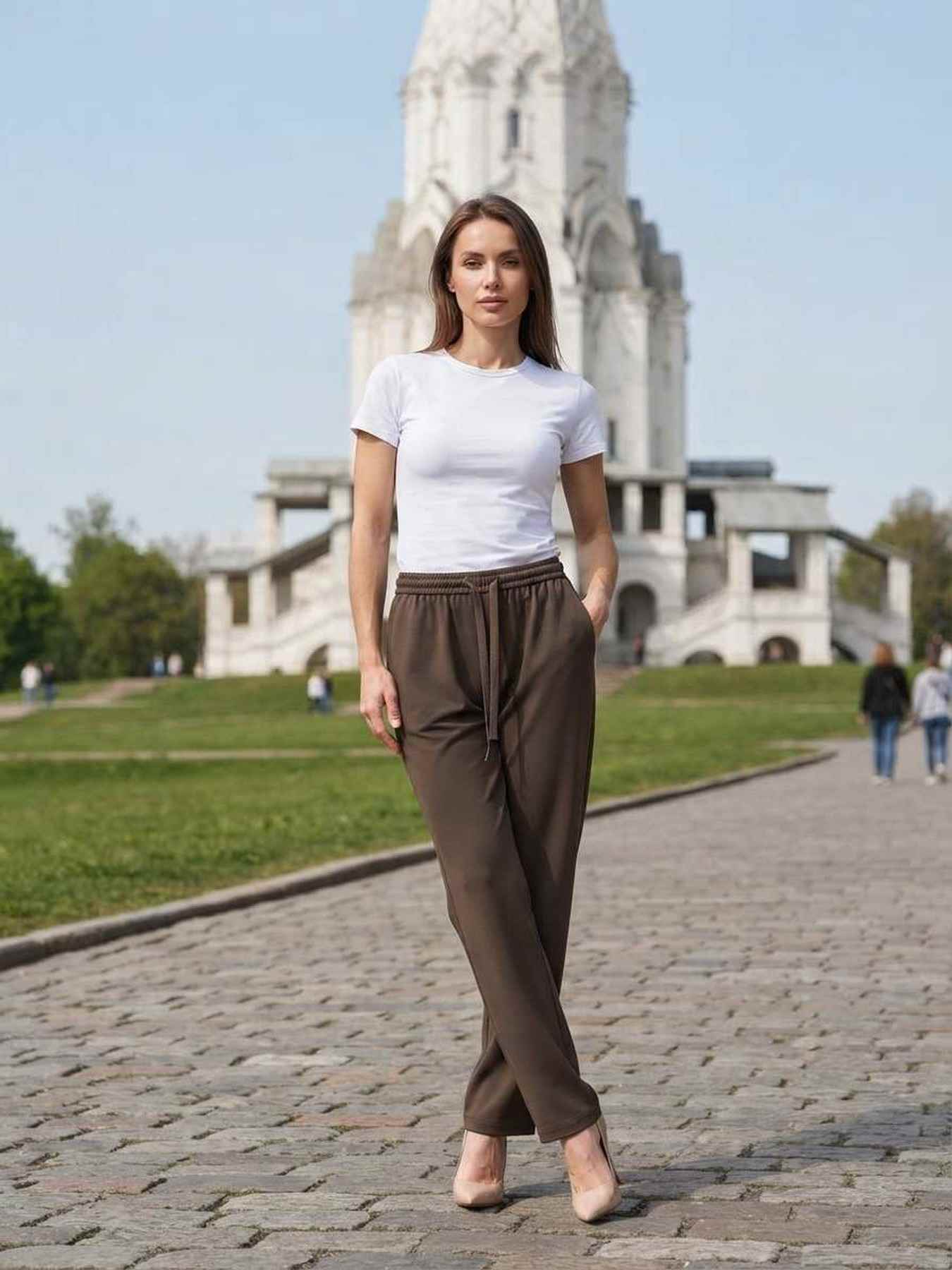 Pantalon long femme casual, jambe droite, sportif, cordon de serrage