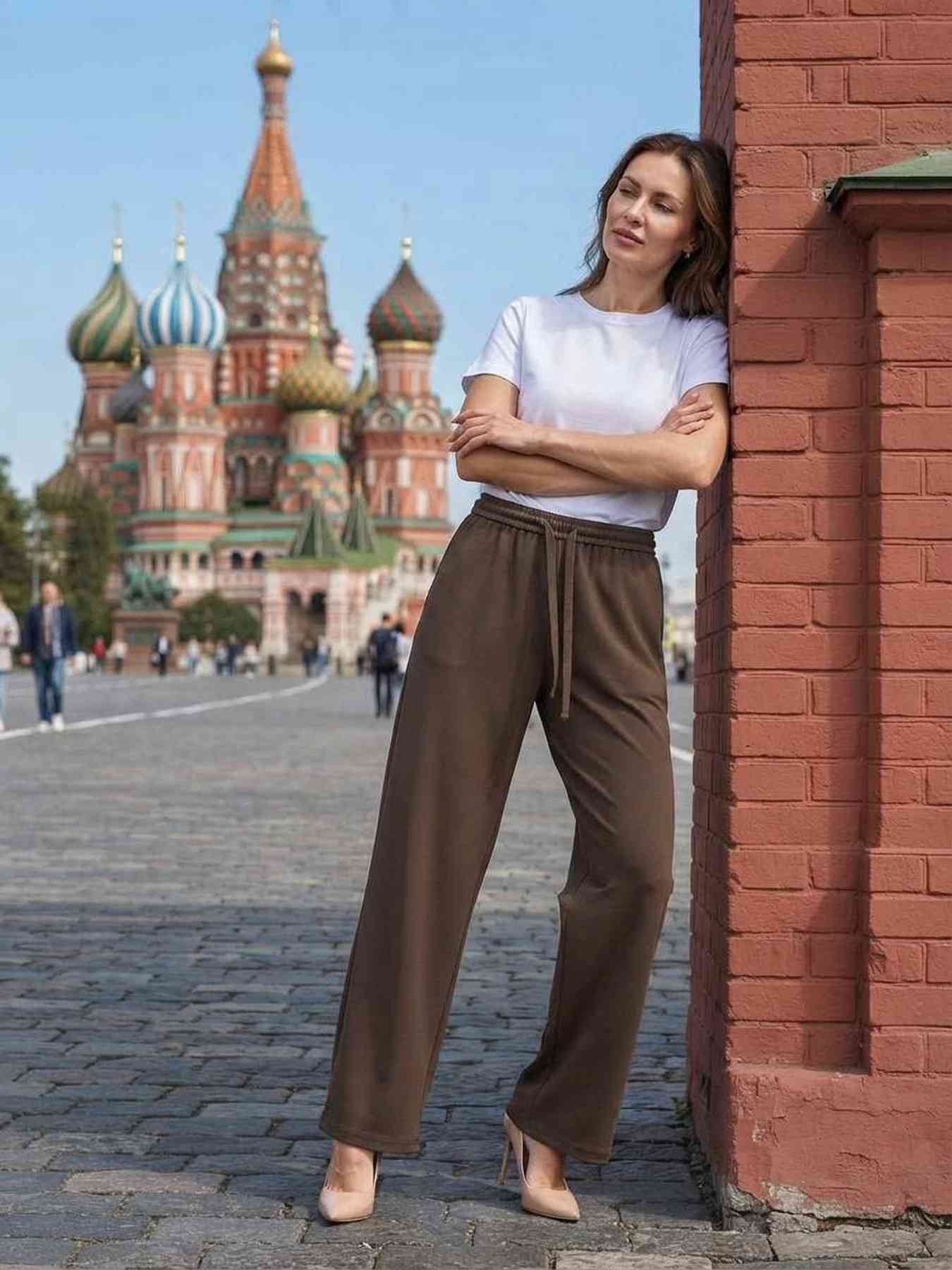 Pantalon long femme jambe droite décontracté