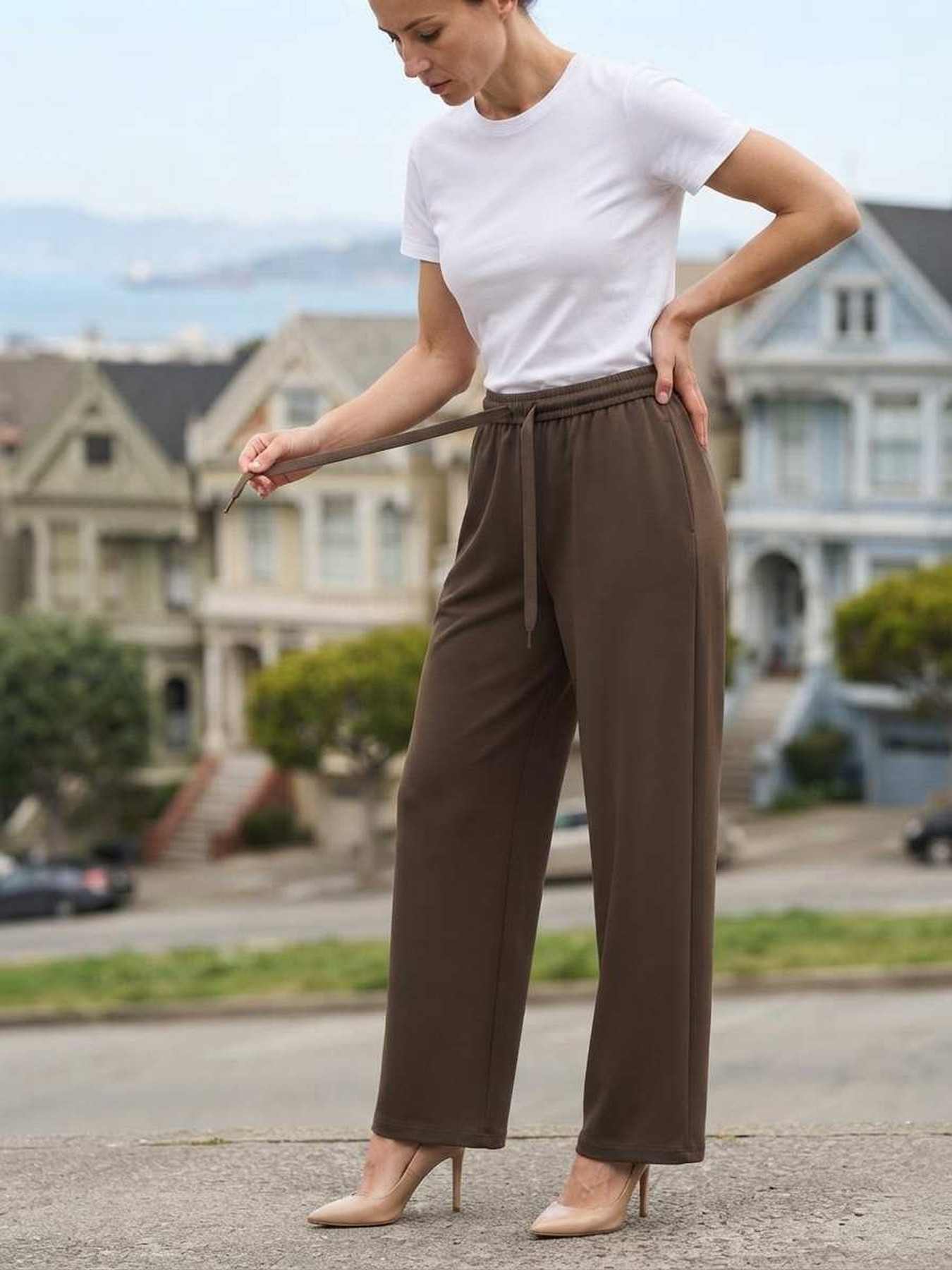 Pantalon long femme jambe droite casual