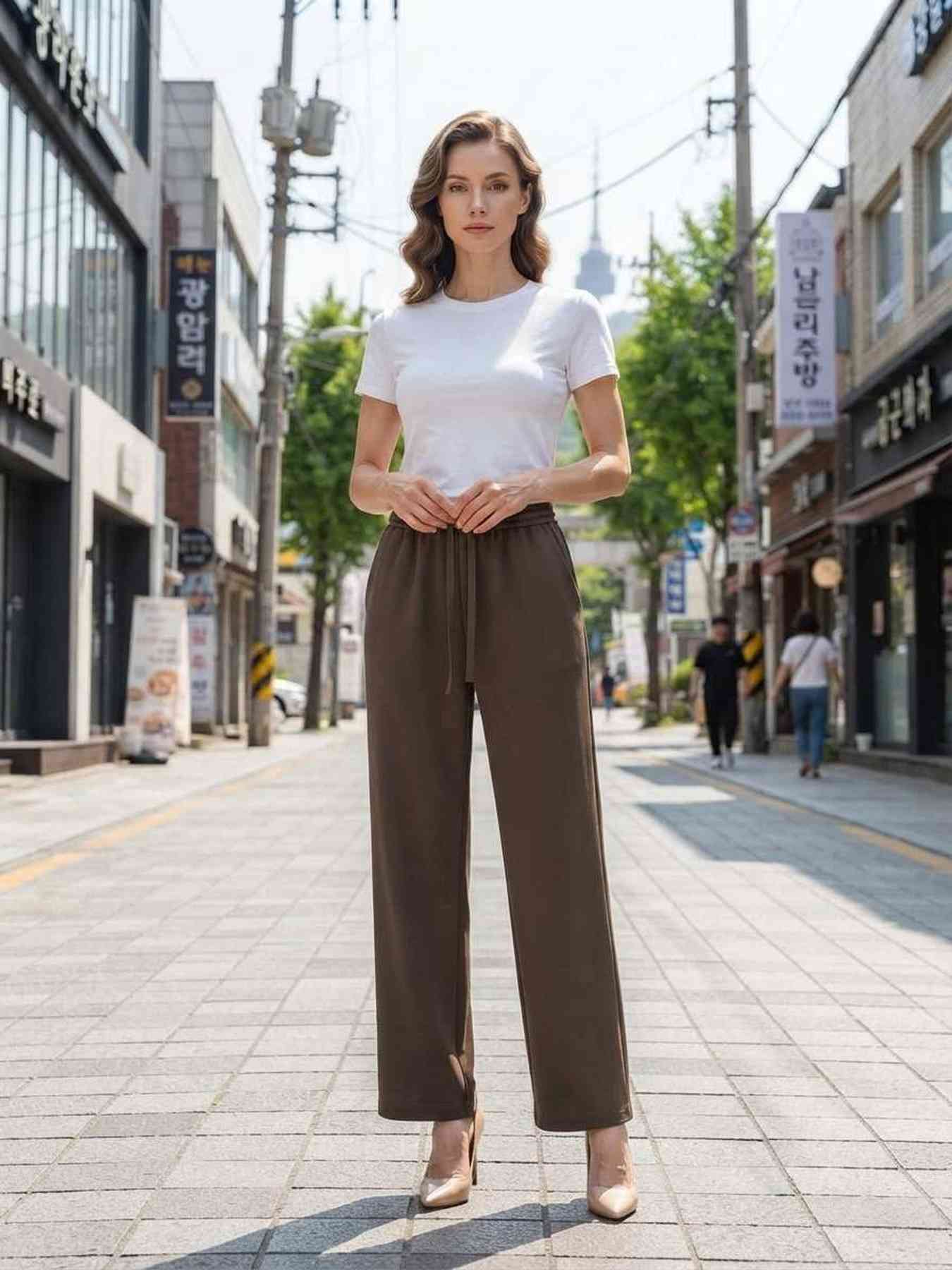 Pantalon long décontracté femme, jambe droite