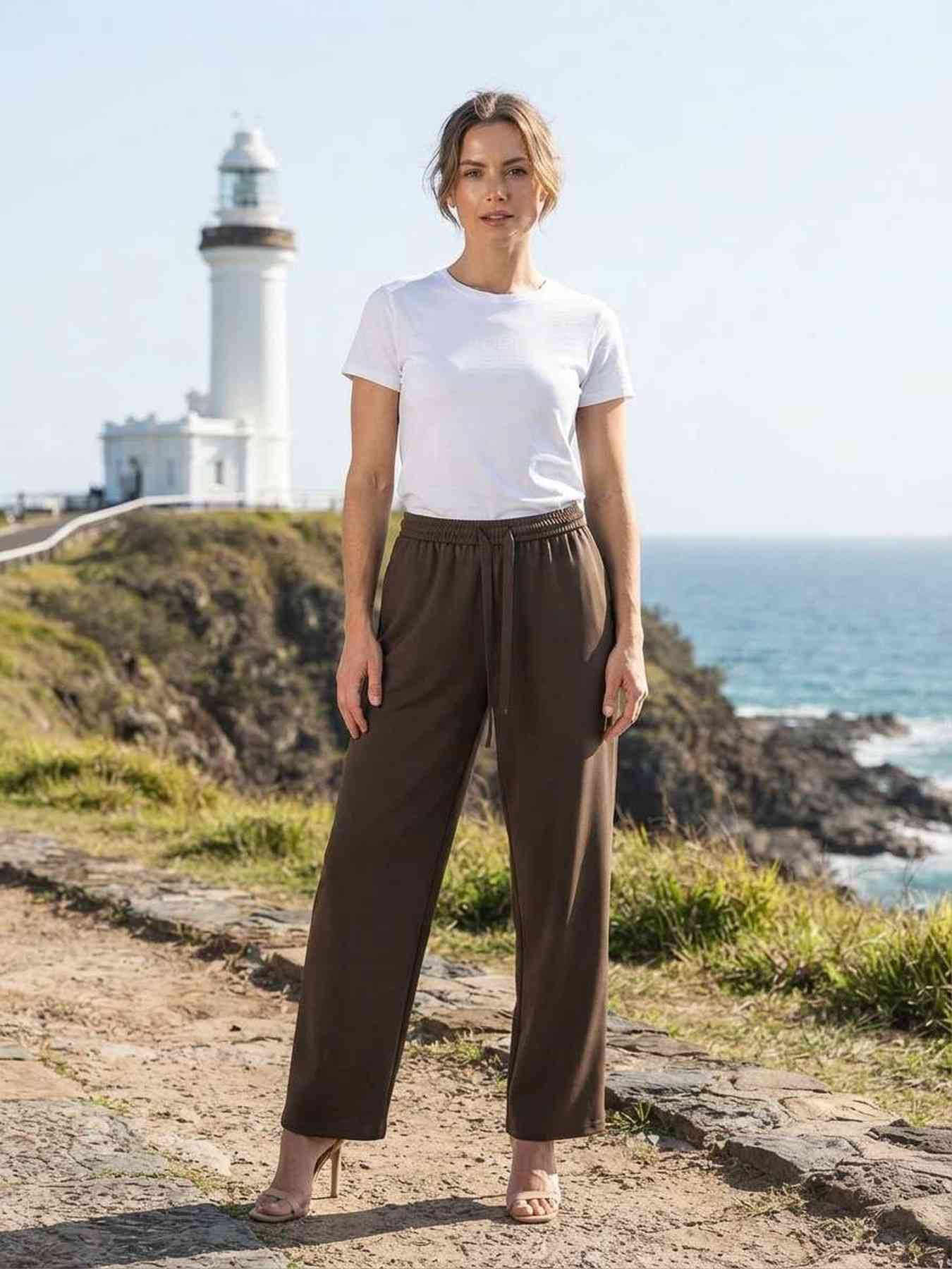 Pantalon long femme, jambe droite, casual, sports, jogging, cordon