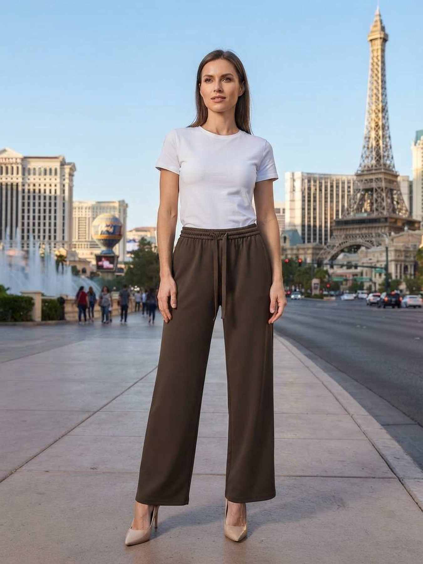Pantalon long femme jambe droite décontracté