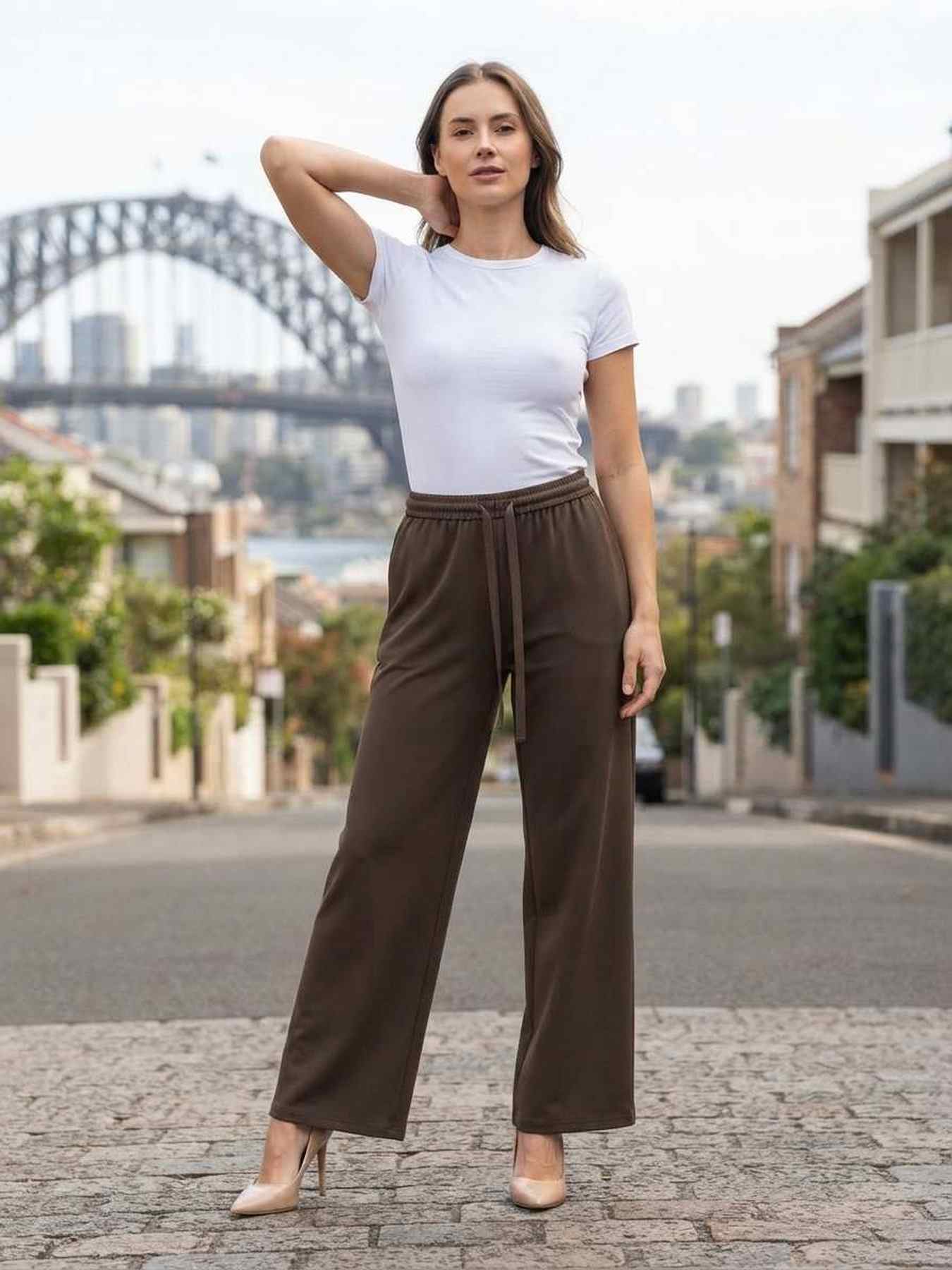 Pantalon long femme jambe droite décontracté