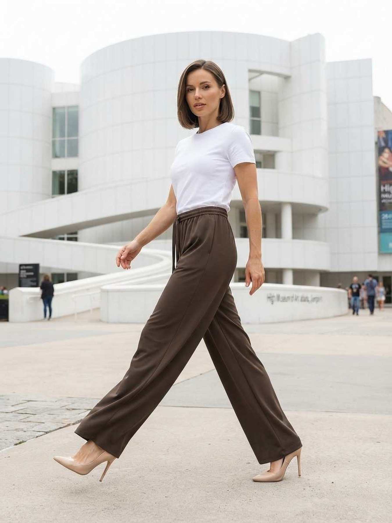 Pantalon long femme jambe droite décontracté