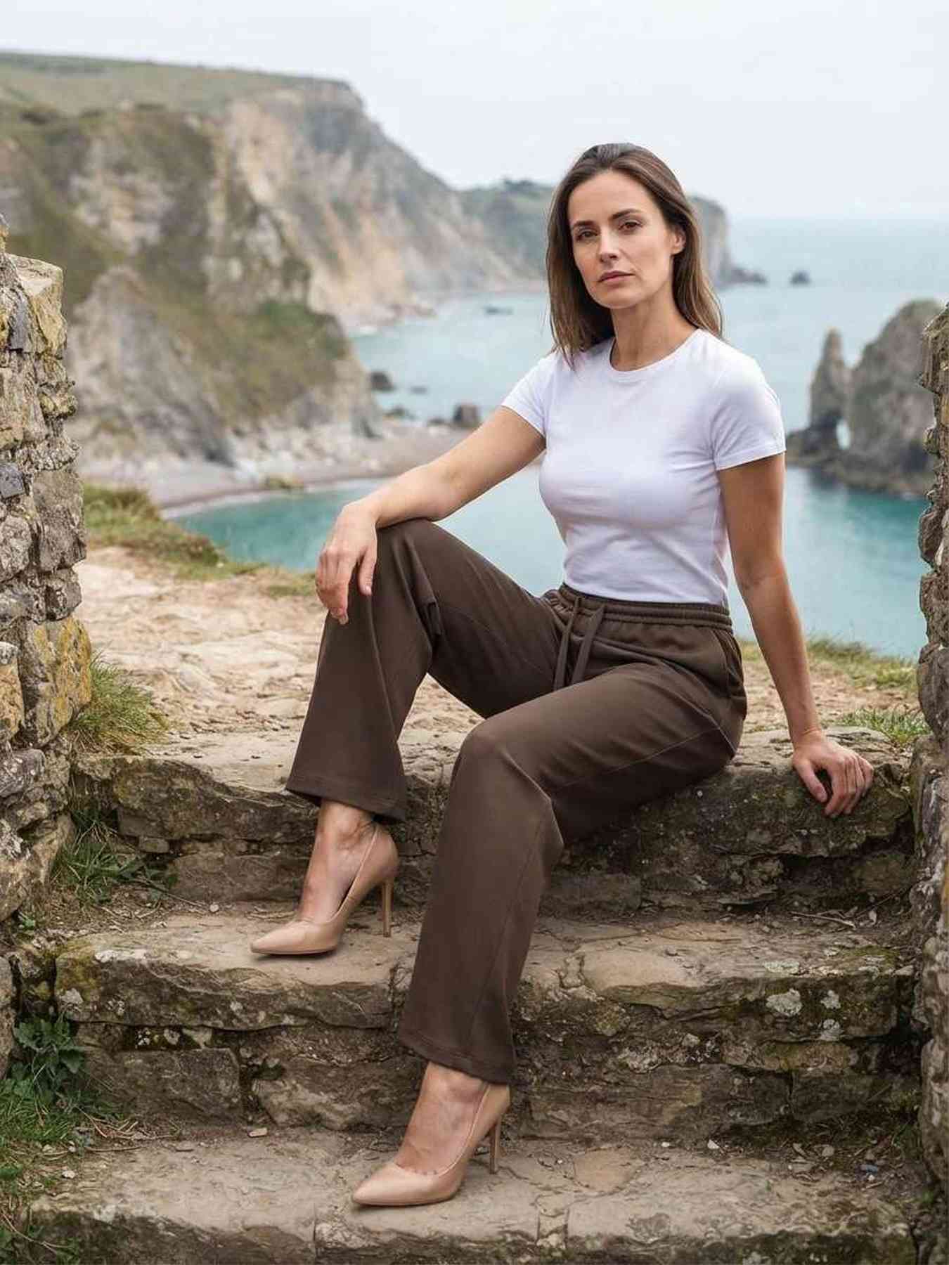 Pantalon casual femme jambe droite, longueur régulière, confortable