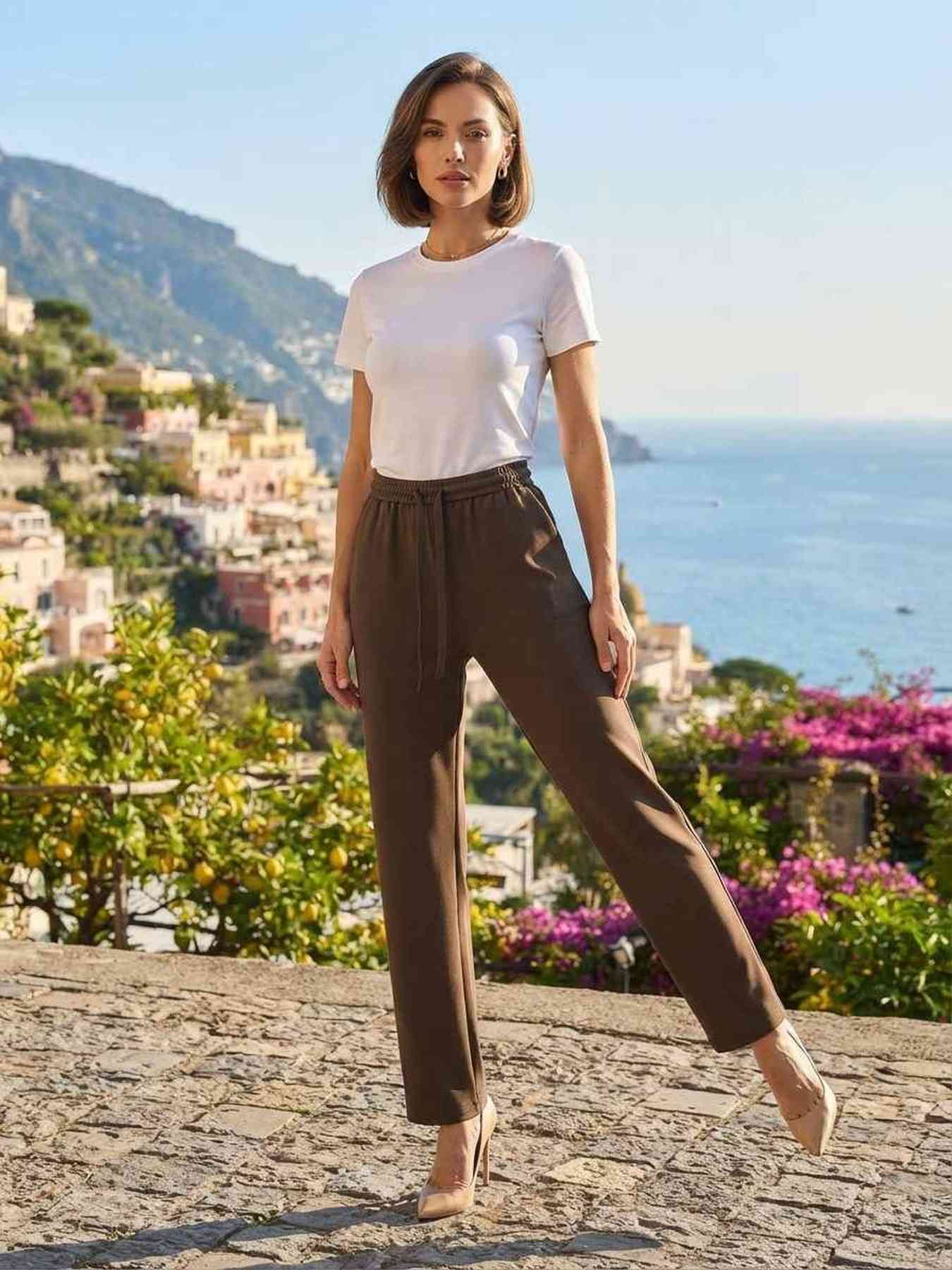 Pantalon long femme jambe droite casual