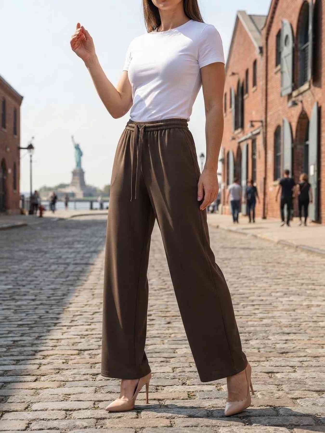 Pantalon casual femme jambe droite, longueur régulière, confortable
