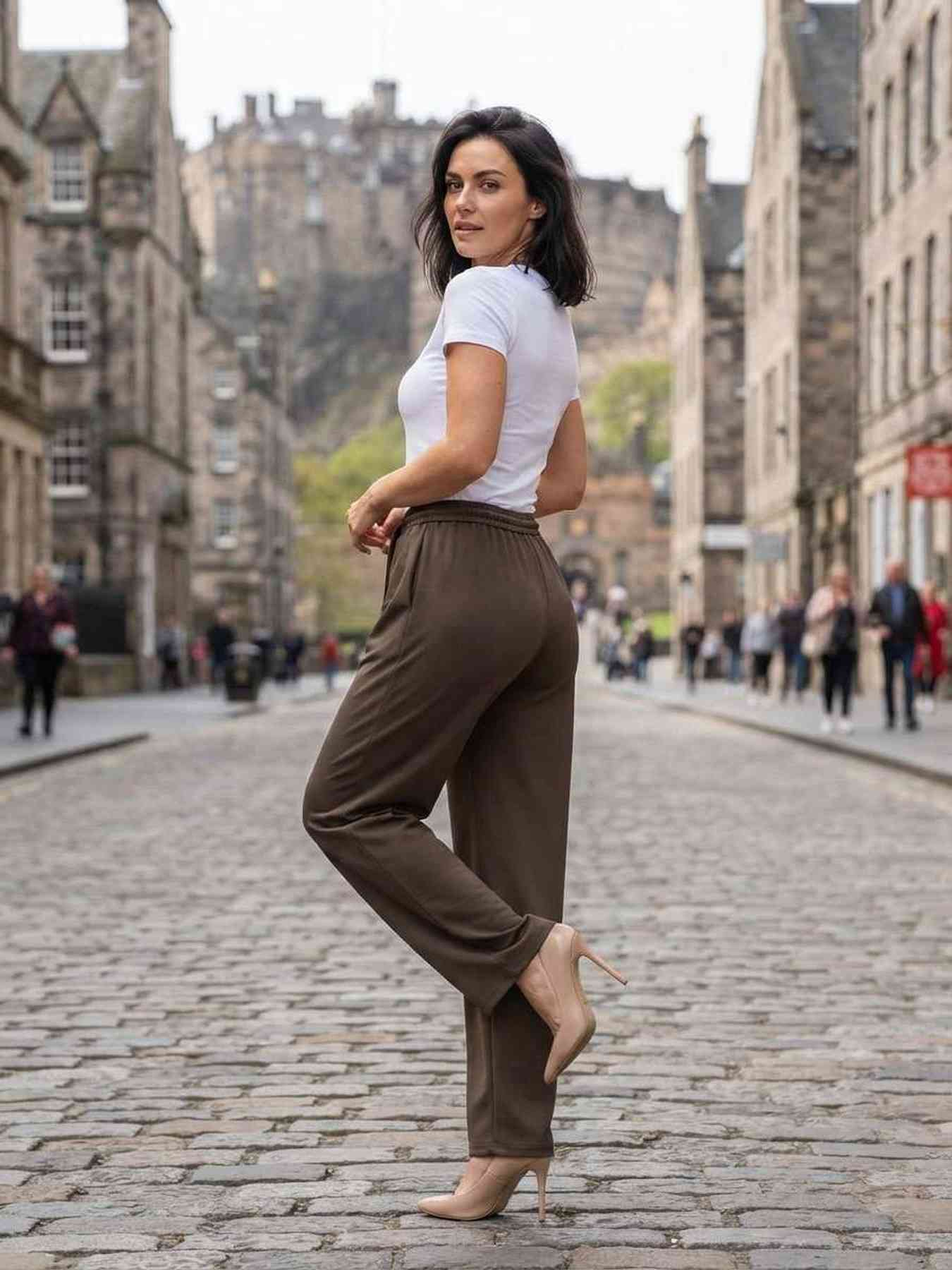 Pantalon long femme jambe droite décontracté