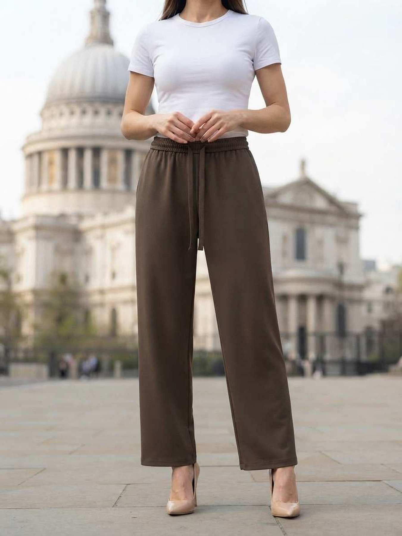 Pantalon long femme, jambe droite, casual, sports, jogging, cordon