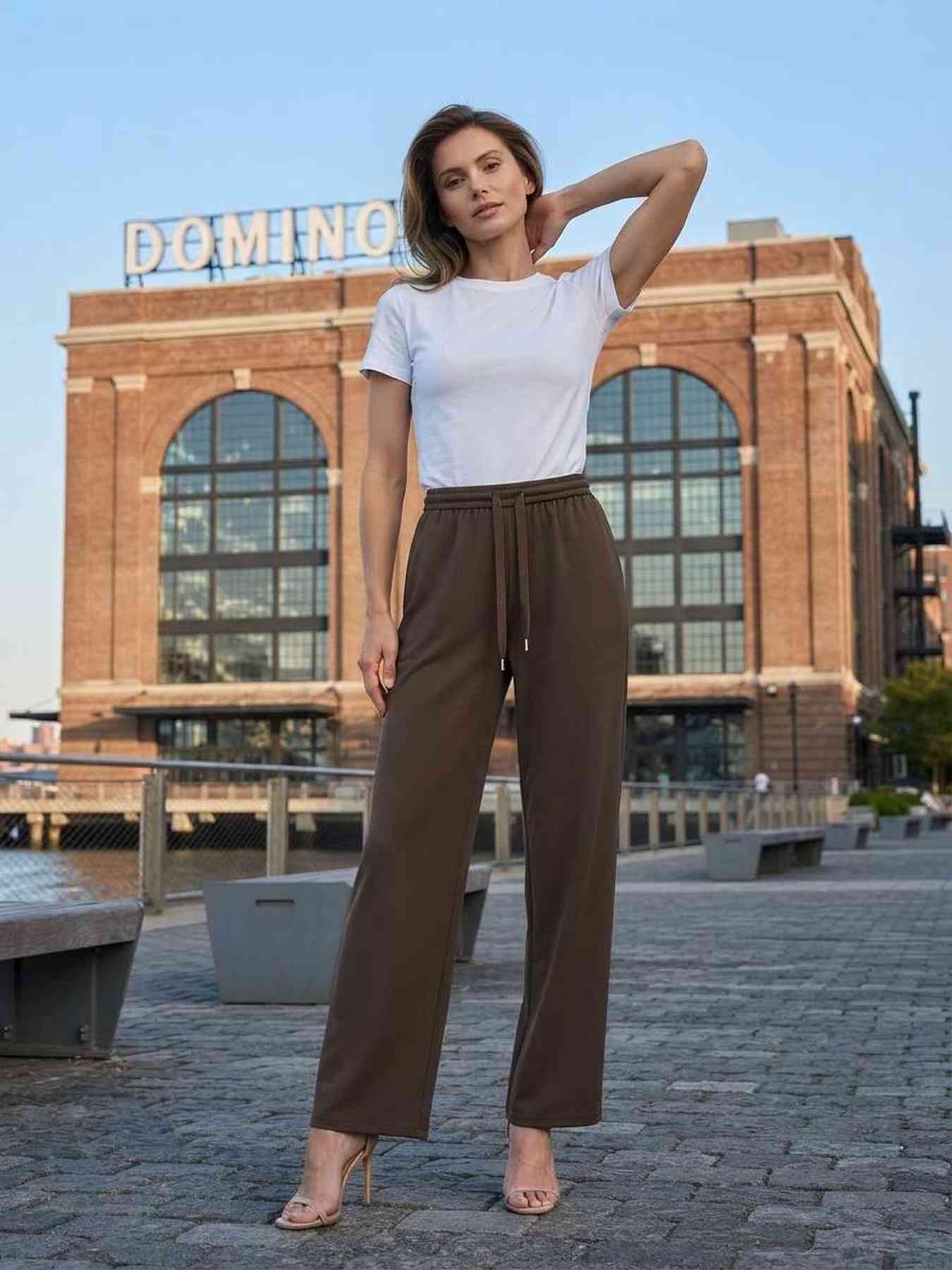 Pantalon long décontracté femme, jambe droite
