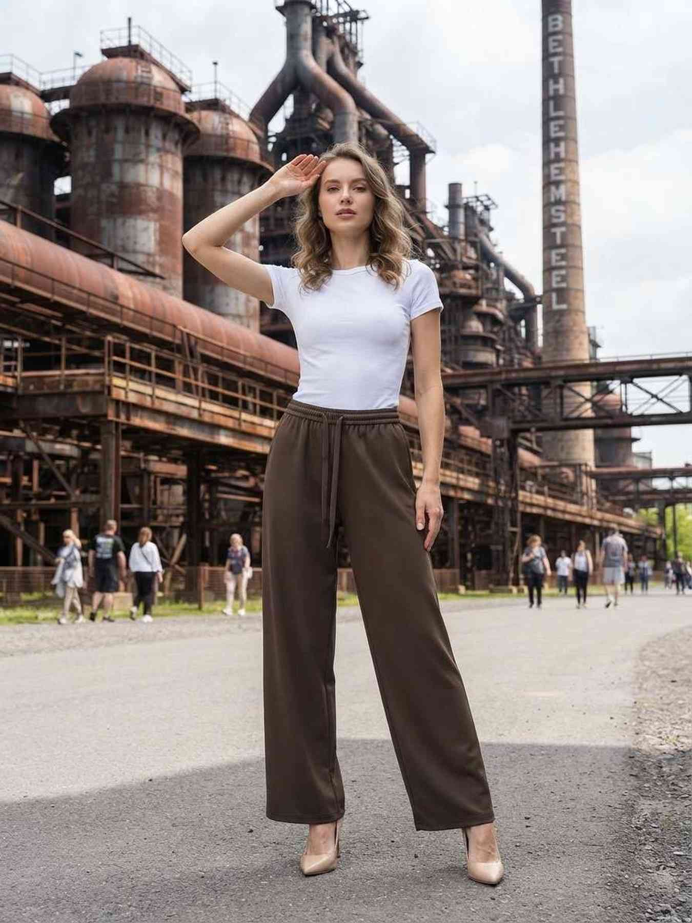 Pantalon long casual femme, jambes droites, usage quotidien