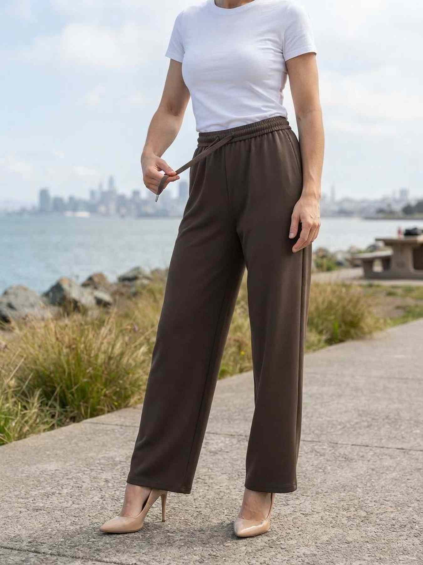 Pantalon long femme jambe droite décontracté
