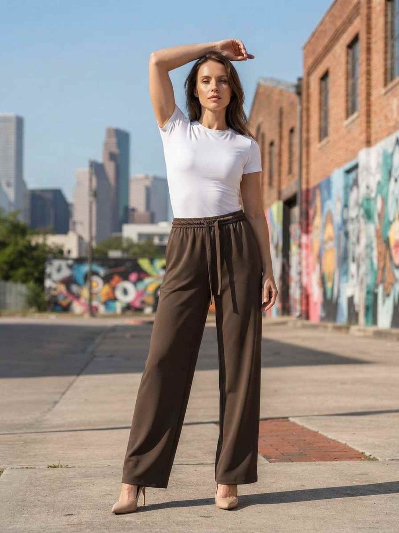 Pantalon casual femme jambe droite, longueur régulière, confortable