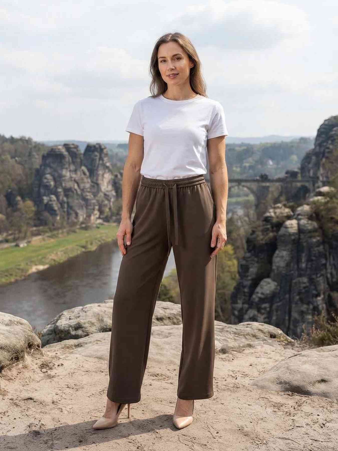 Pantalon long femme jambe droite décontracté