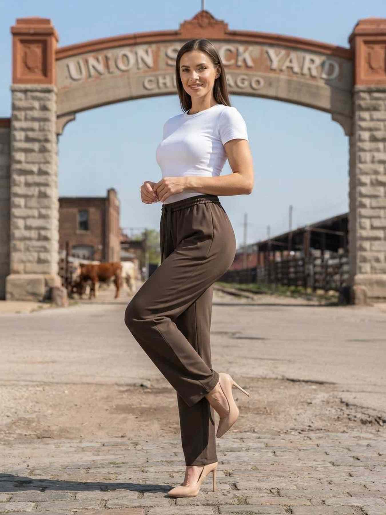 Pantalon long femme jambe droite décontracté