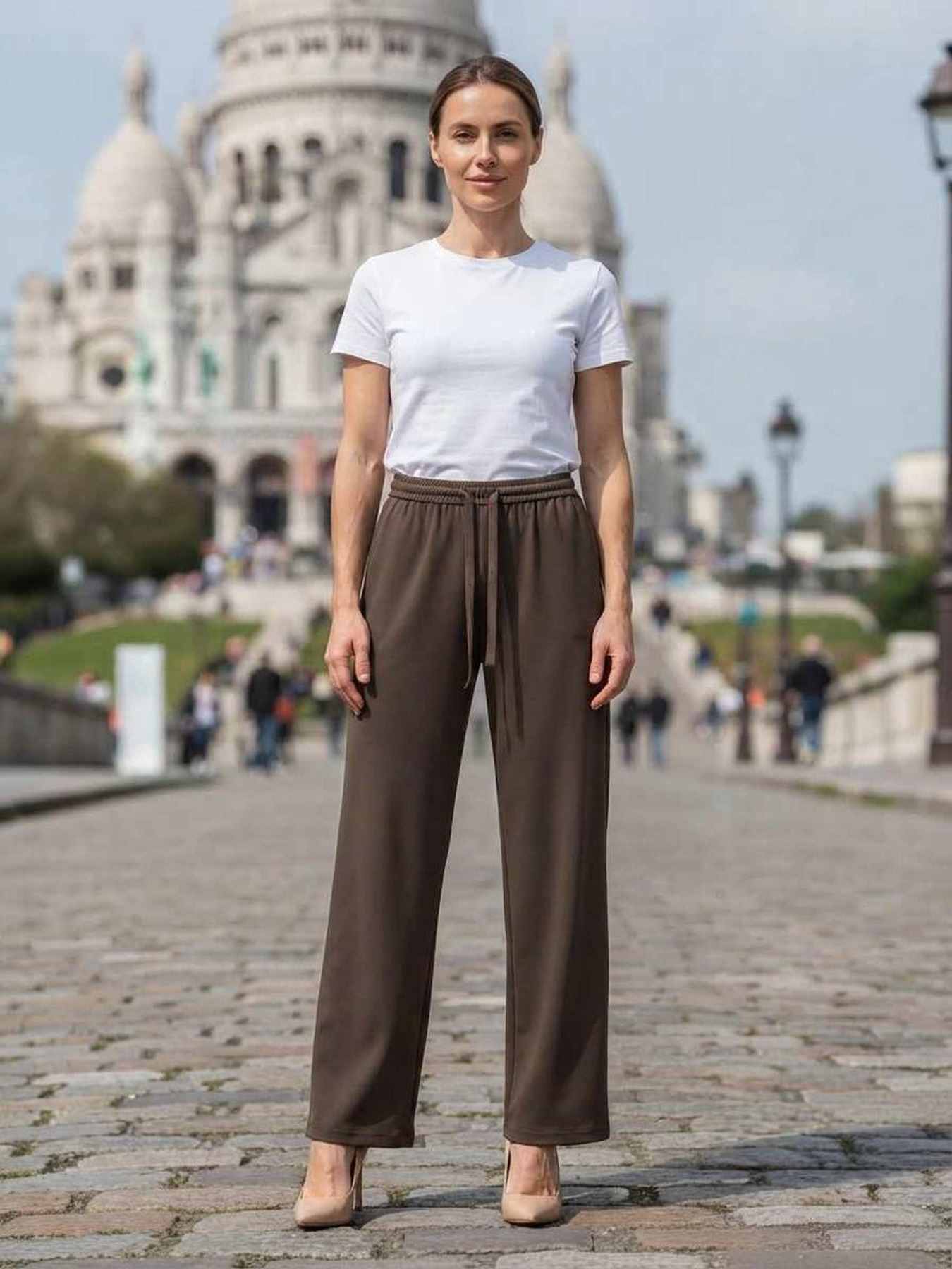 Pantalon long femme jambe droite décontracté