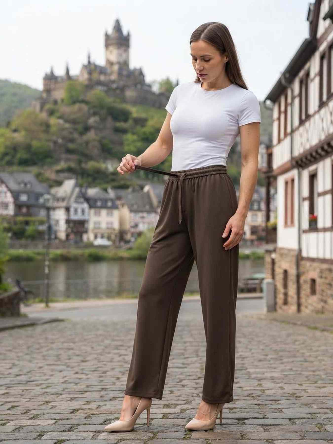 Pantalon long femme jambe droite décontracté