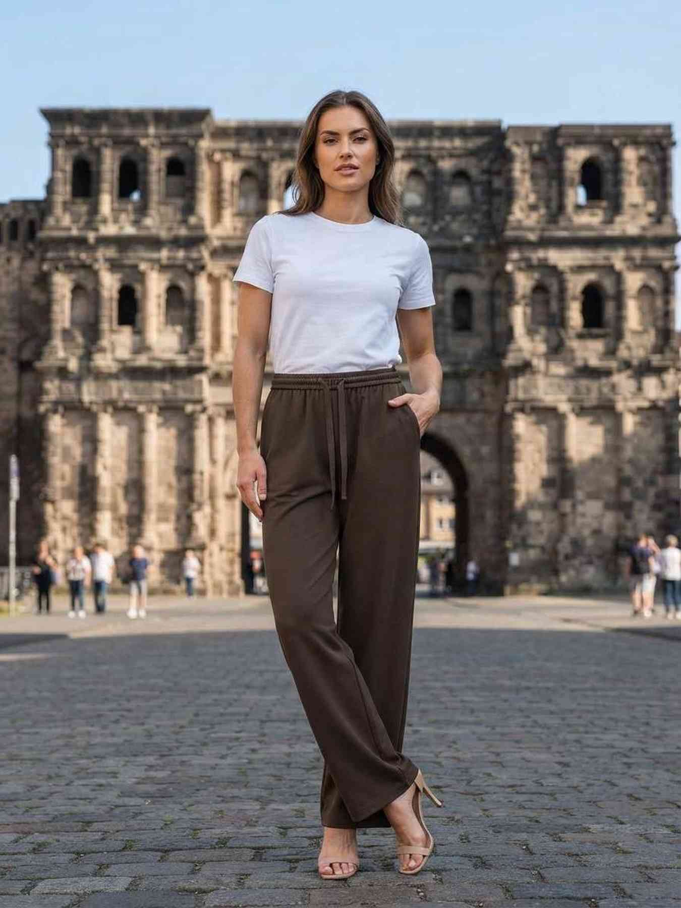 Pantalon long femme jambe droite décontracté