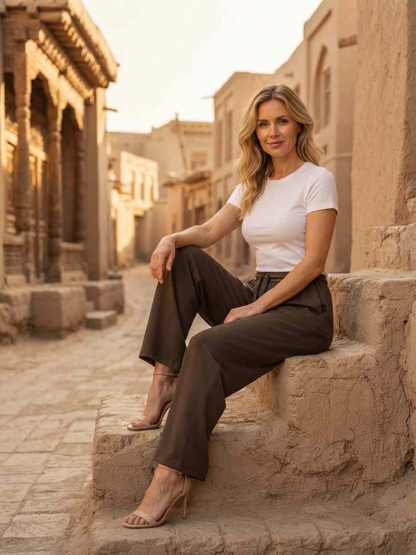Pantalon long femme jambe droite décontracté