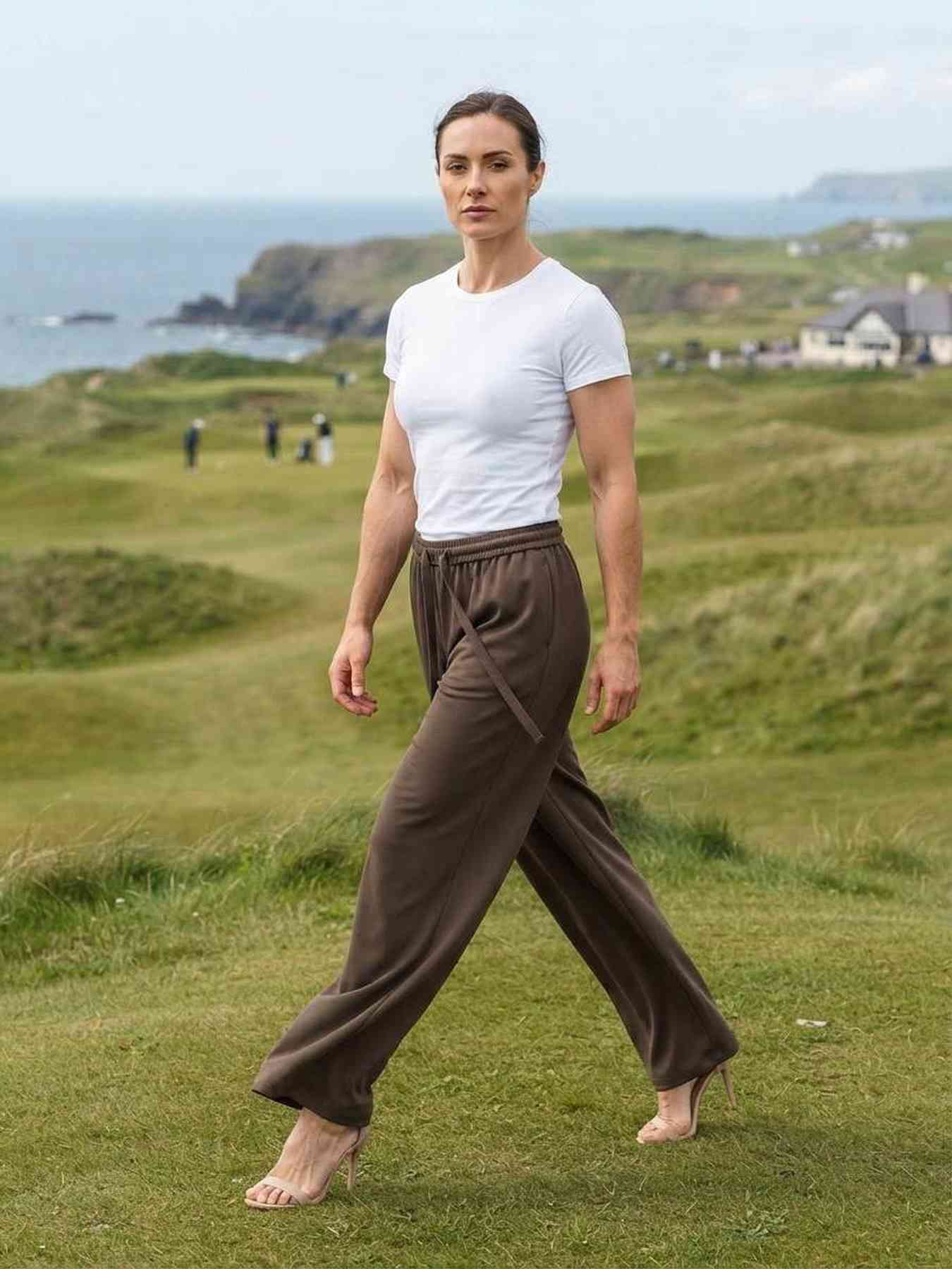 Pantalon long femme décontracté, jambe droite, sport, cordon de serrage