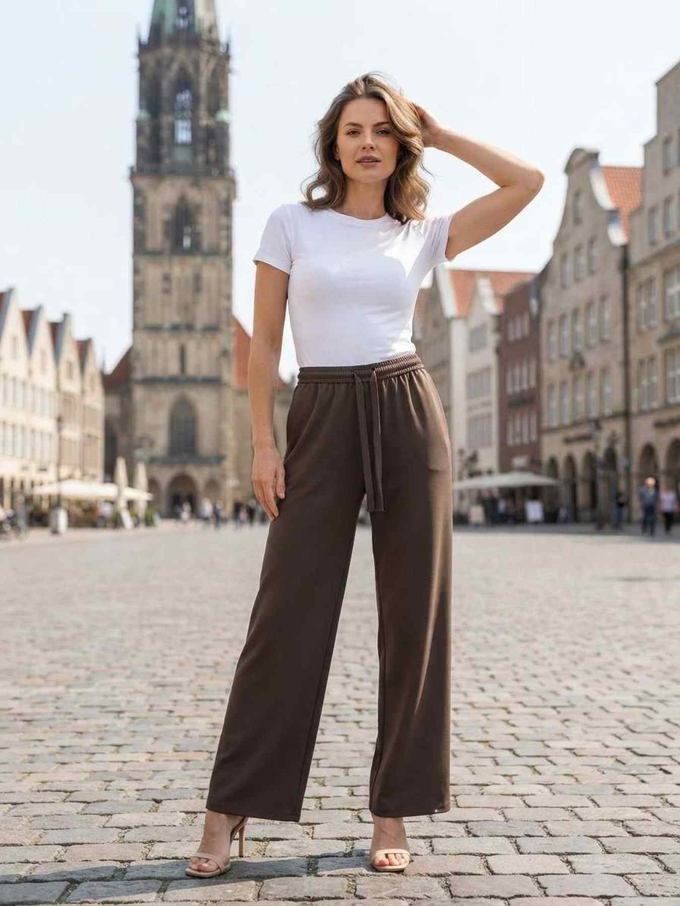 Pantalon long femme jambe droite casual
