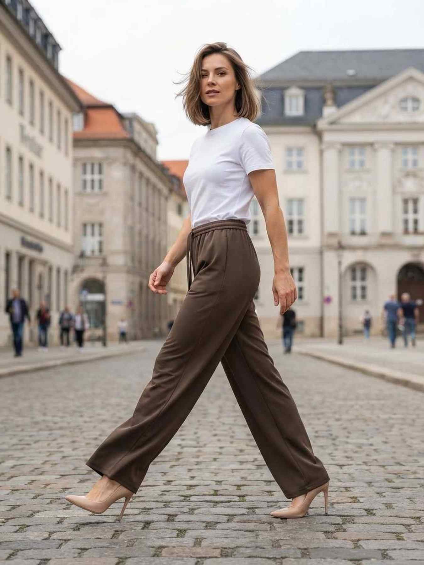 Pantalon long femme casual, jambe droite, sportif, cordon de serrage