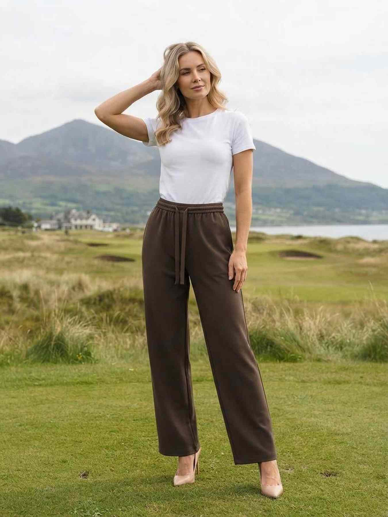 Pantalon long femme jambe droite décontracté