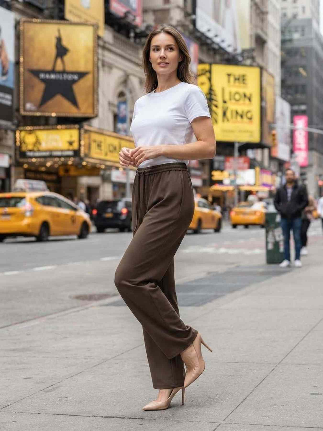 Pantalon long femme, coupe droite, décontracté, cordon de serrage