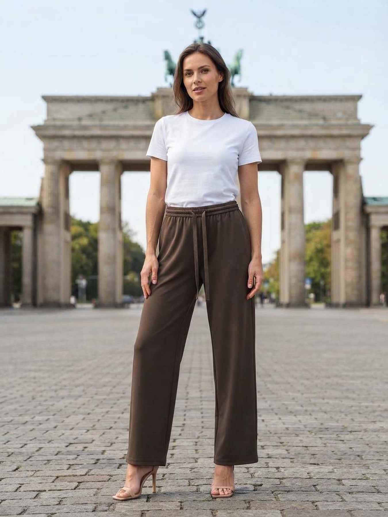 Pantalon long casual femme, jambes droites, usage quotidien