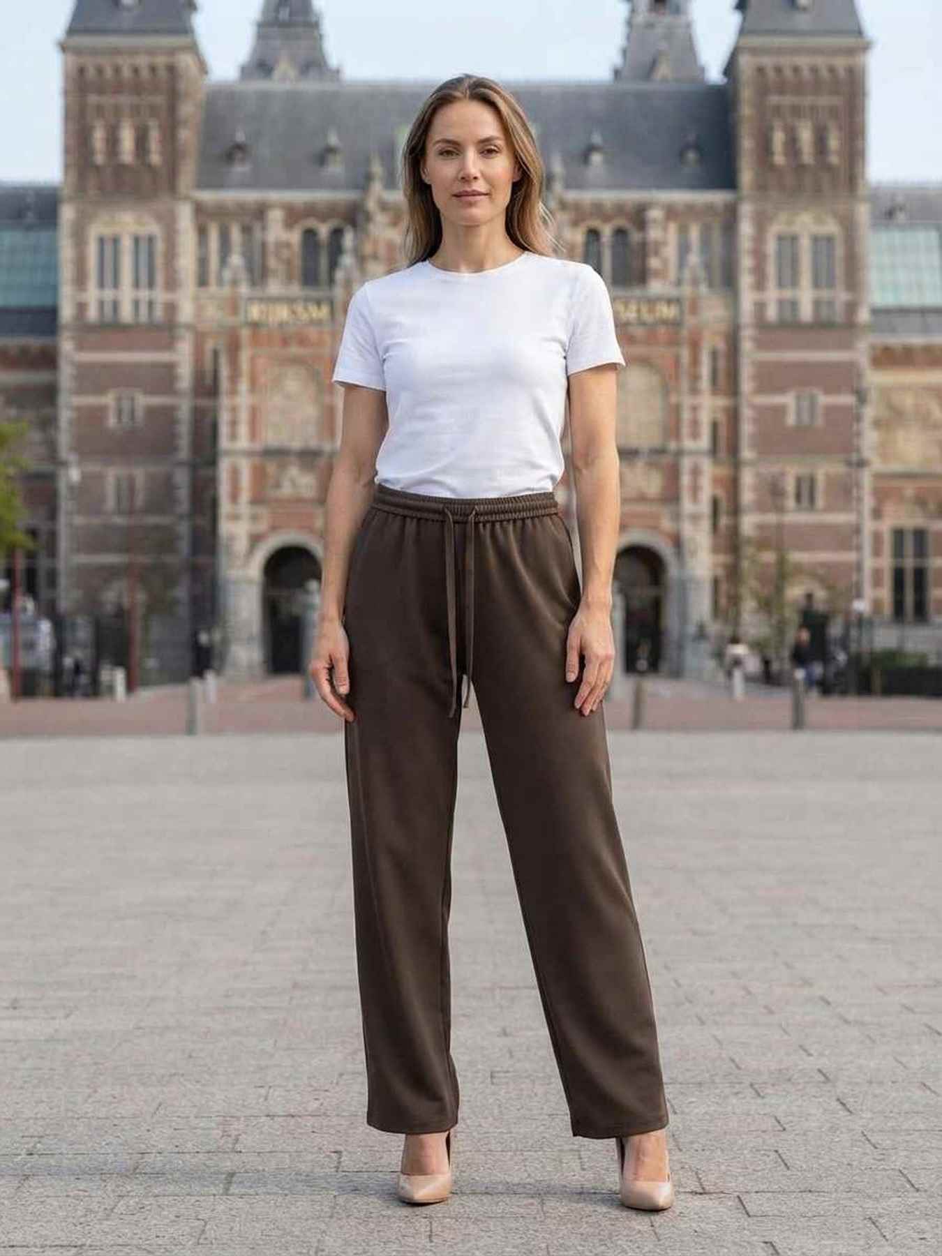 Pantalon long femme jambe droite décontracté