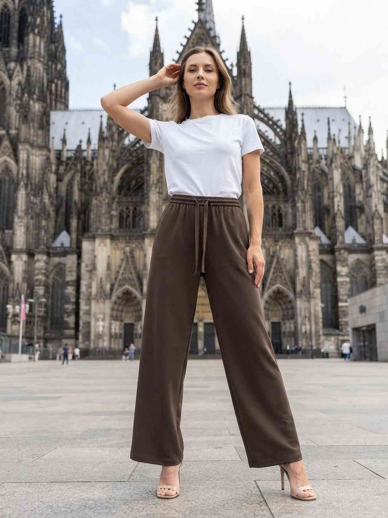 Pantalon long femme jambe droite décontracté