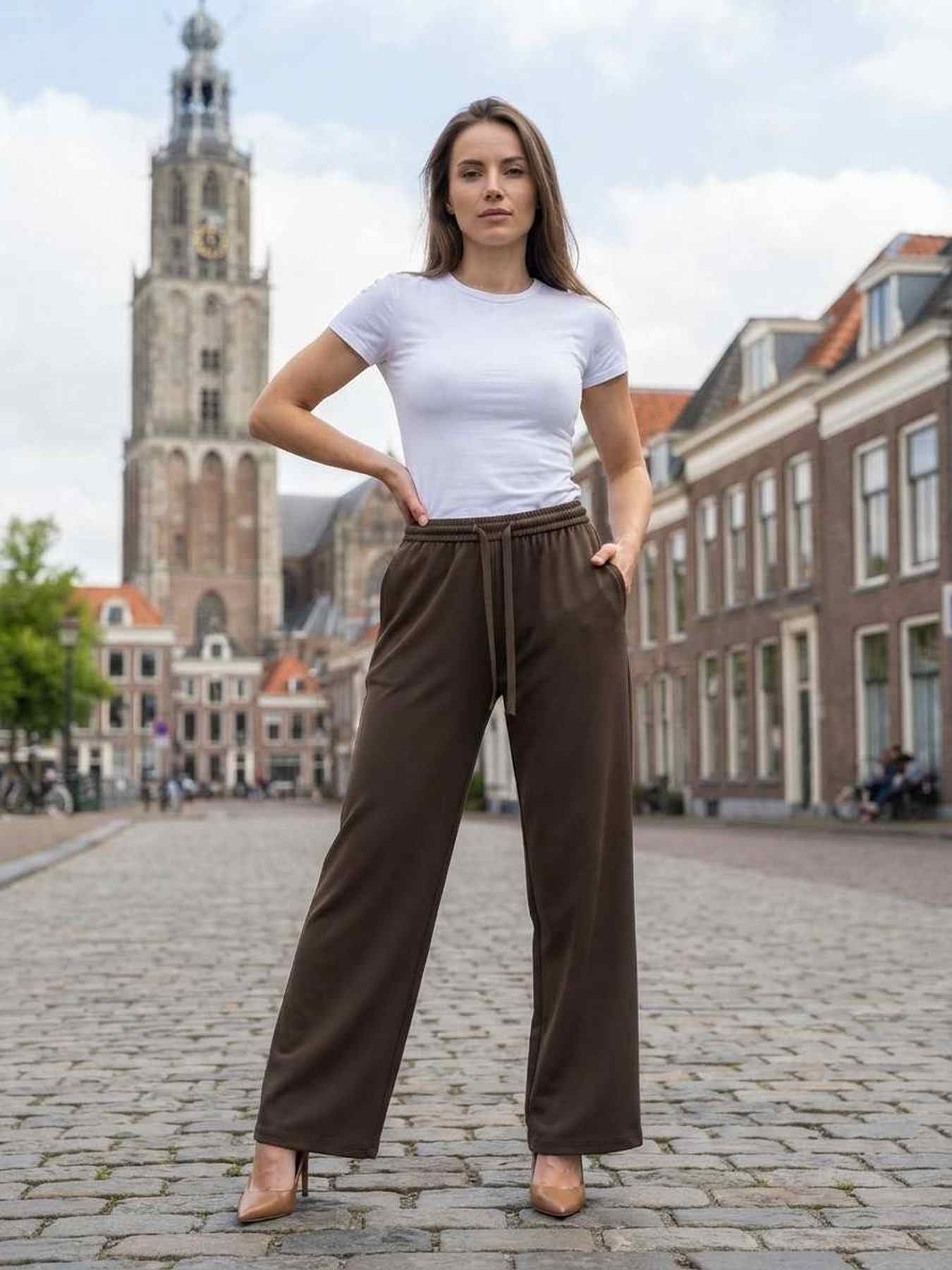 Pantalon long femme jambe droite casual décontracté