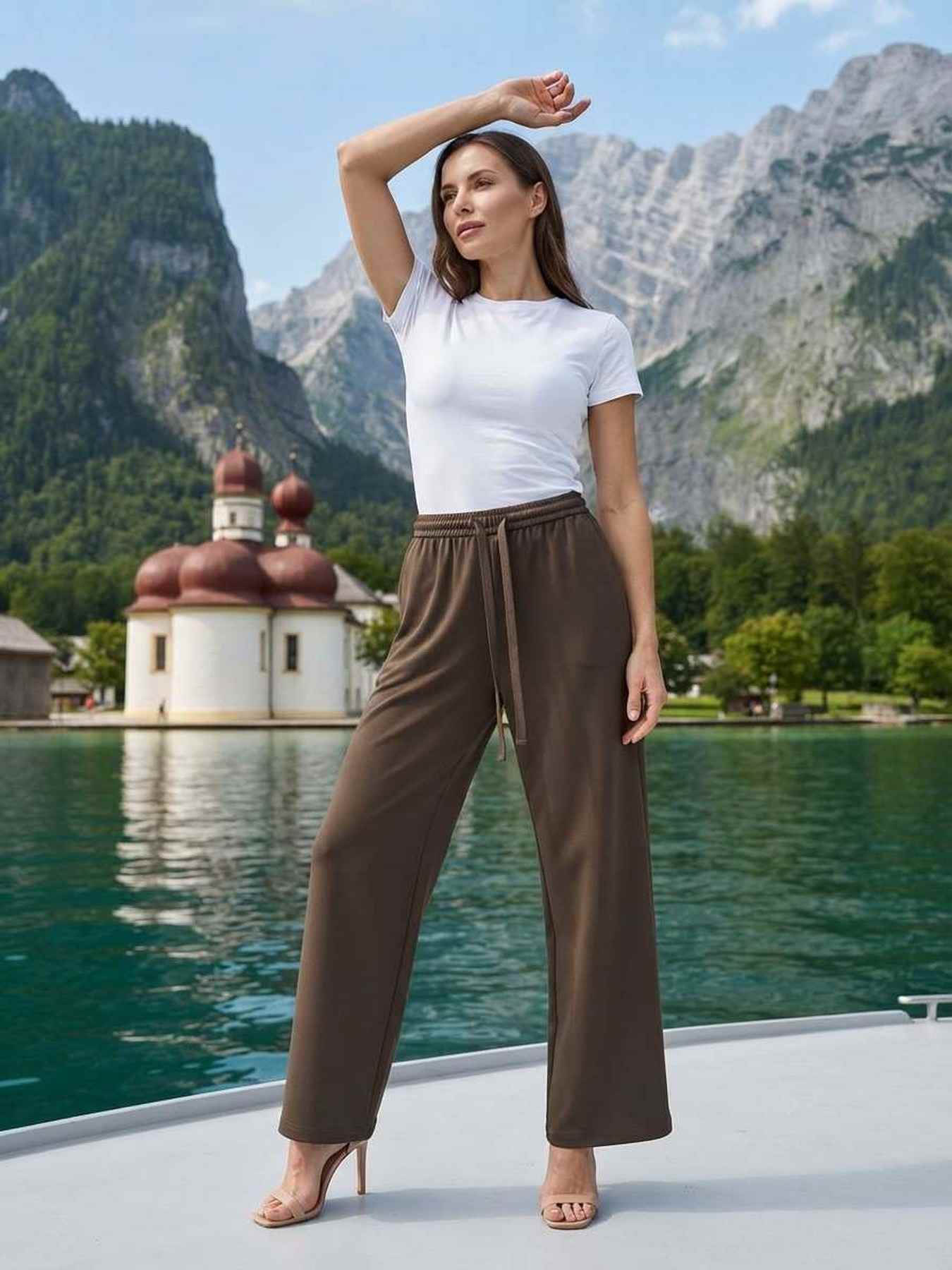 Pantalon long femme jambe droite décontracté