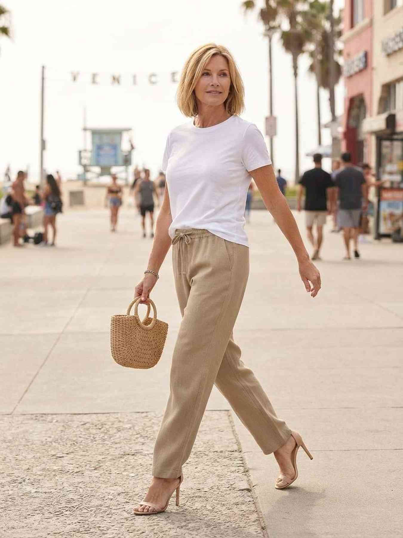 Pantalon long femme jambe droite décontracté