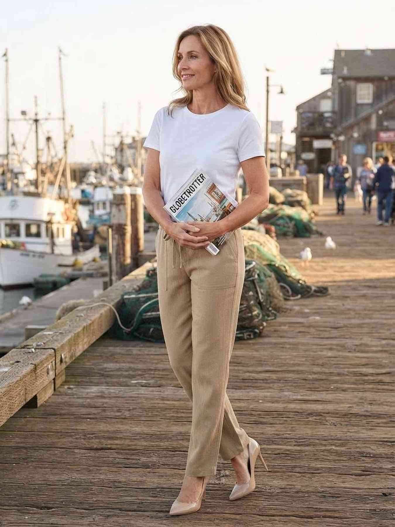 Pantalon long casual femme, jambes droites, usage quotidien
