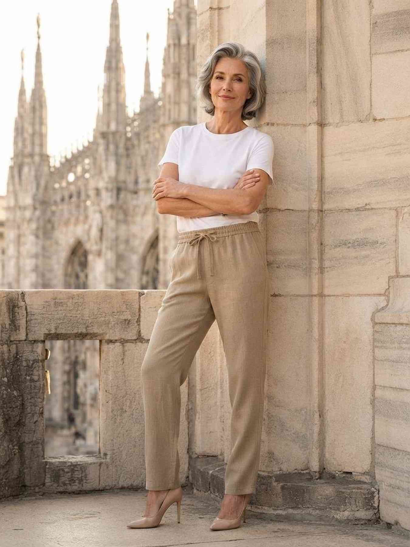 Pantalon long femme jambe droite décontracté