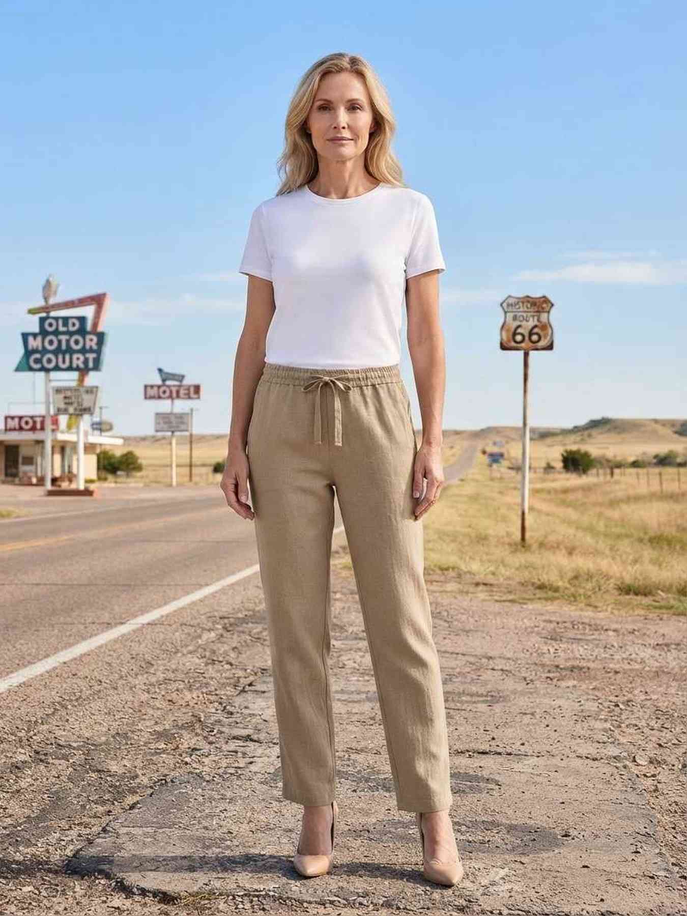 Pantalon long femme jambe droite décontracté