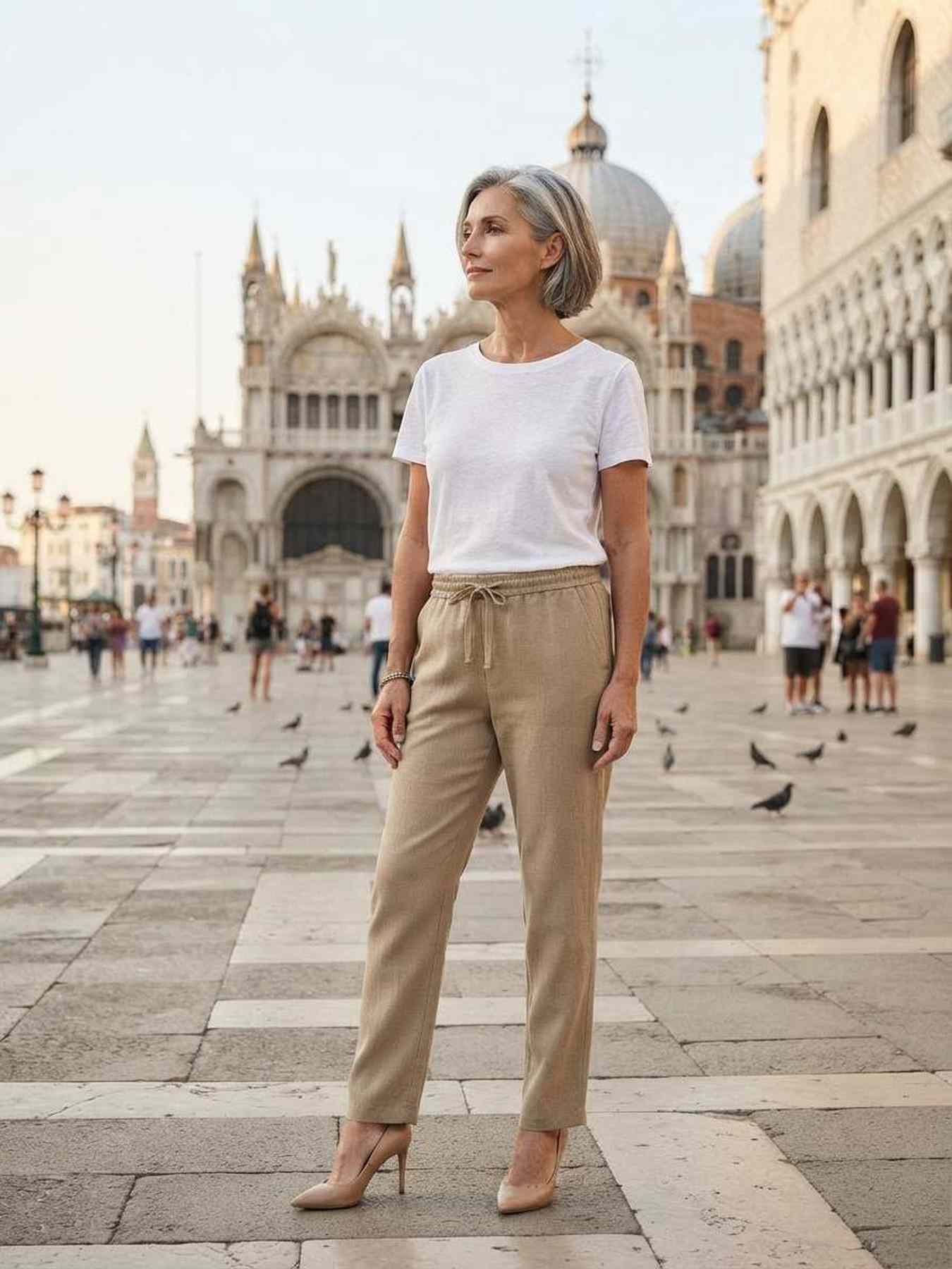 Pantalon long femme jambe droite décontracté