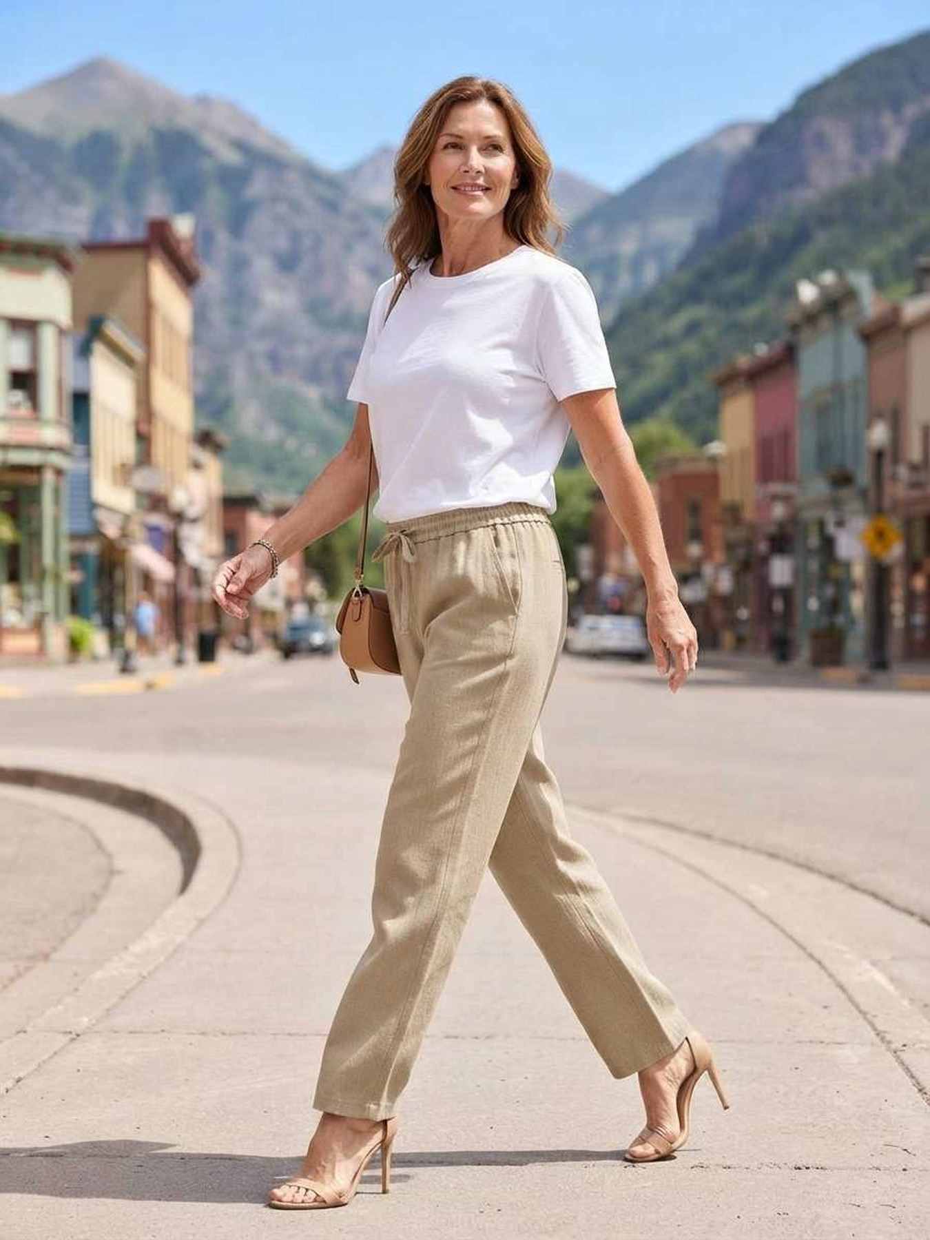 Pantalon long femme jambe droite casual