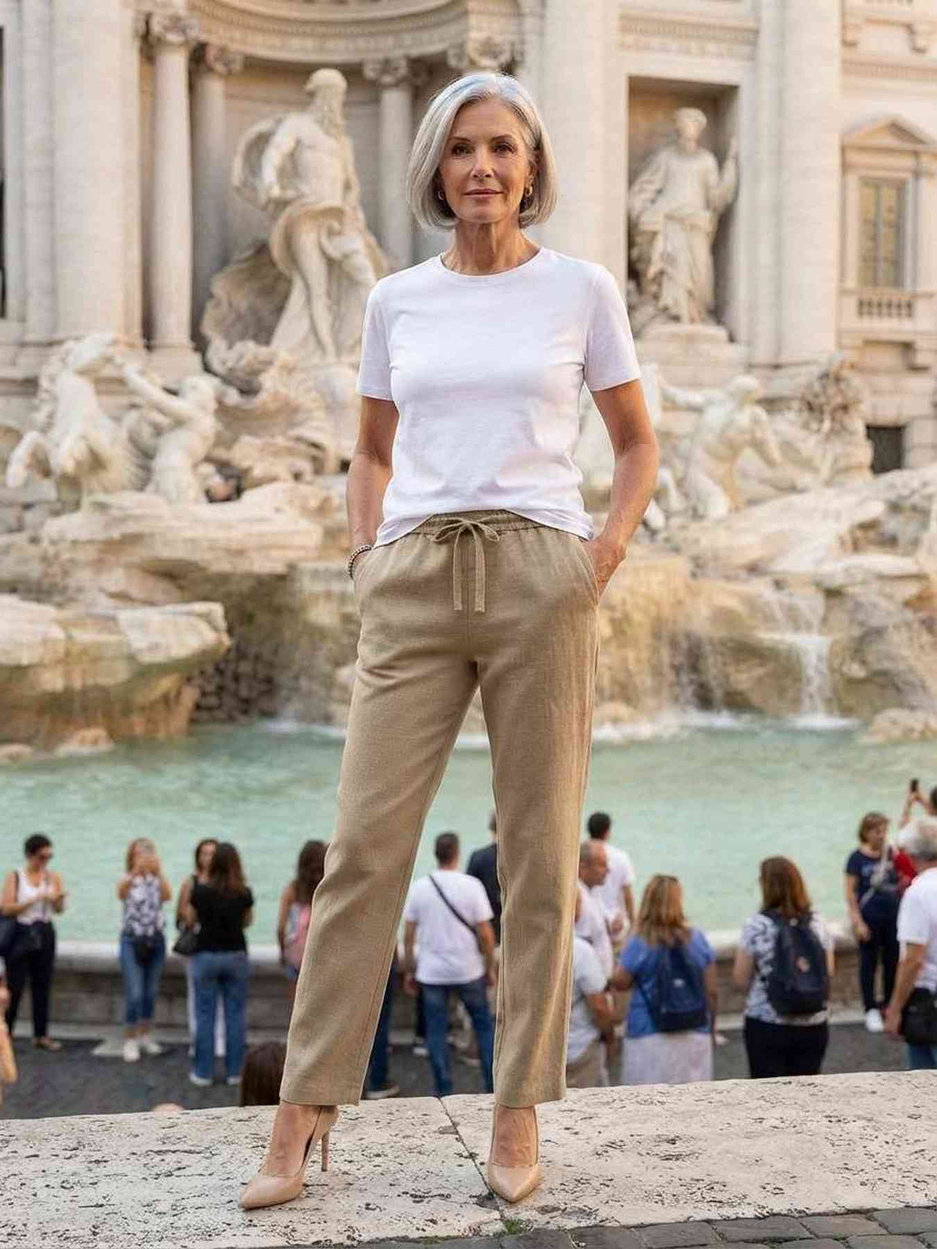 Pantalon long femme jambe droite décontracté