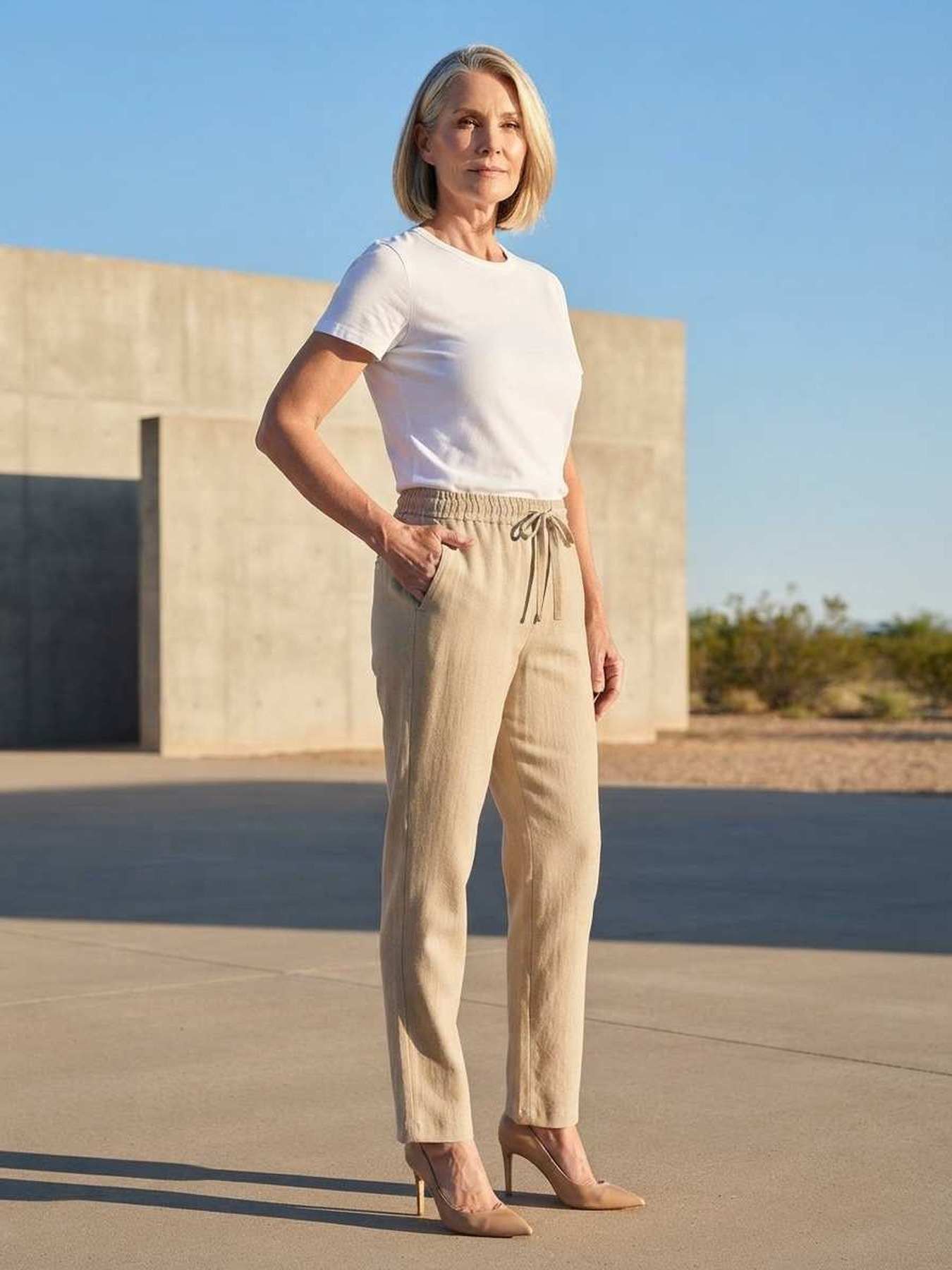 Pantalon long femme, coupe droite, décontracté, cordon de serrage