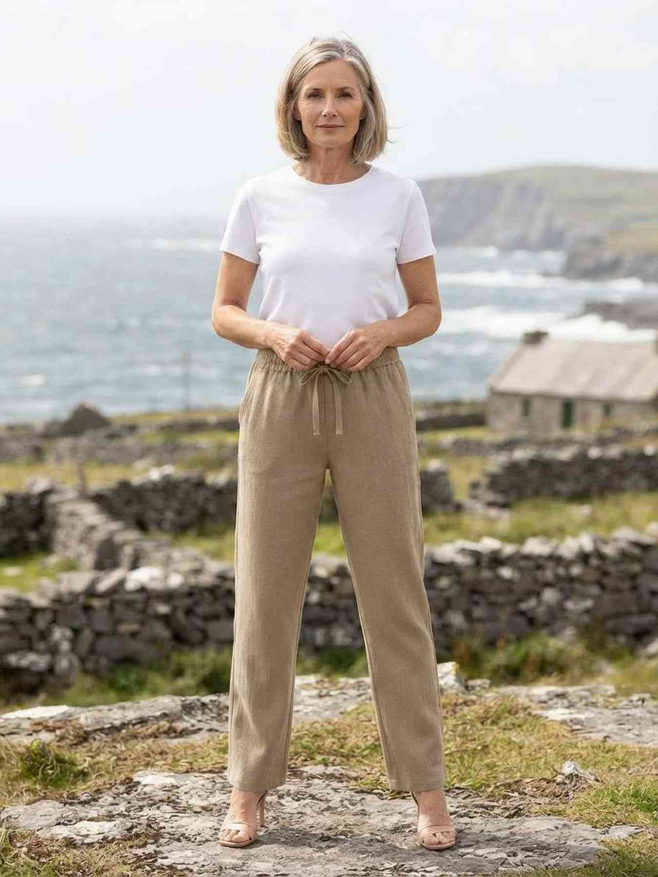 Pantalon long femme jambe droite décontracté
