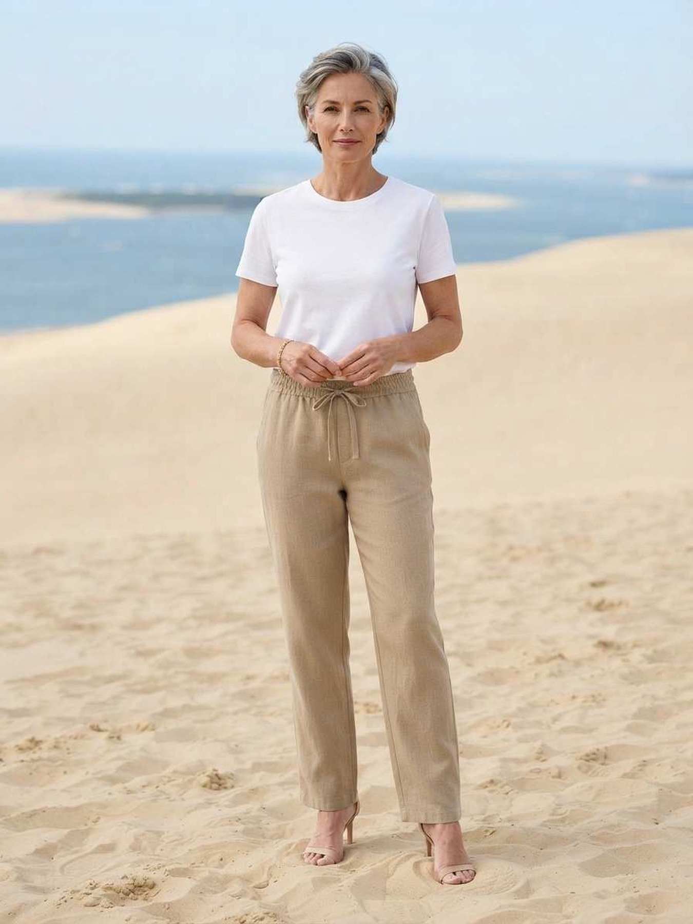 Pantalon long femme, coupe droite, décontracté, cordon de serrage