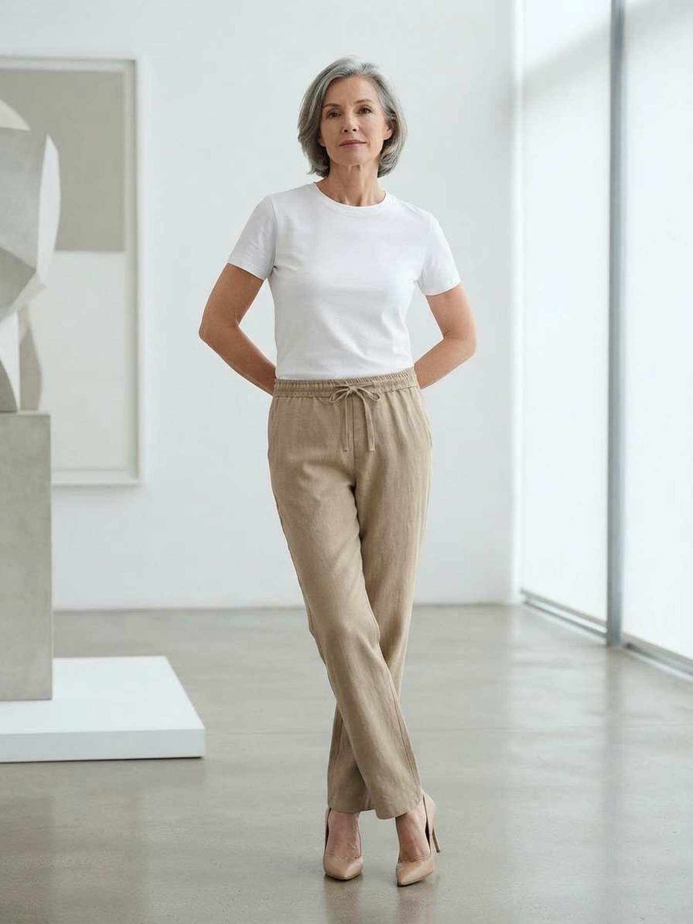 Pantalon long casual femme, jambes droites, usage quotidien