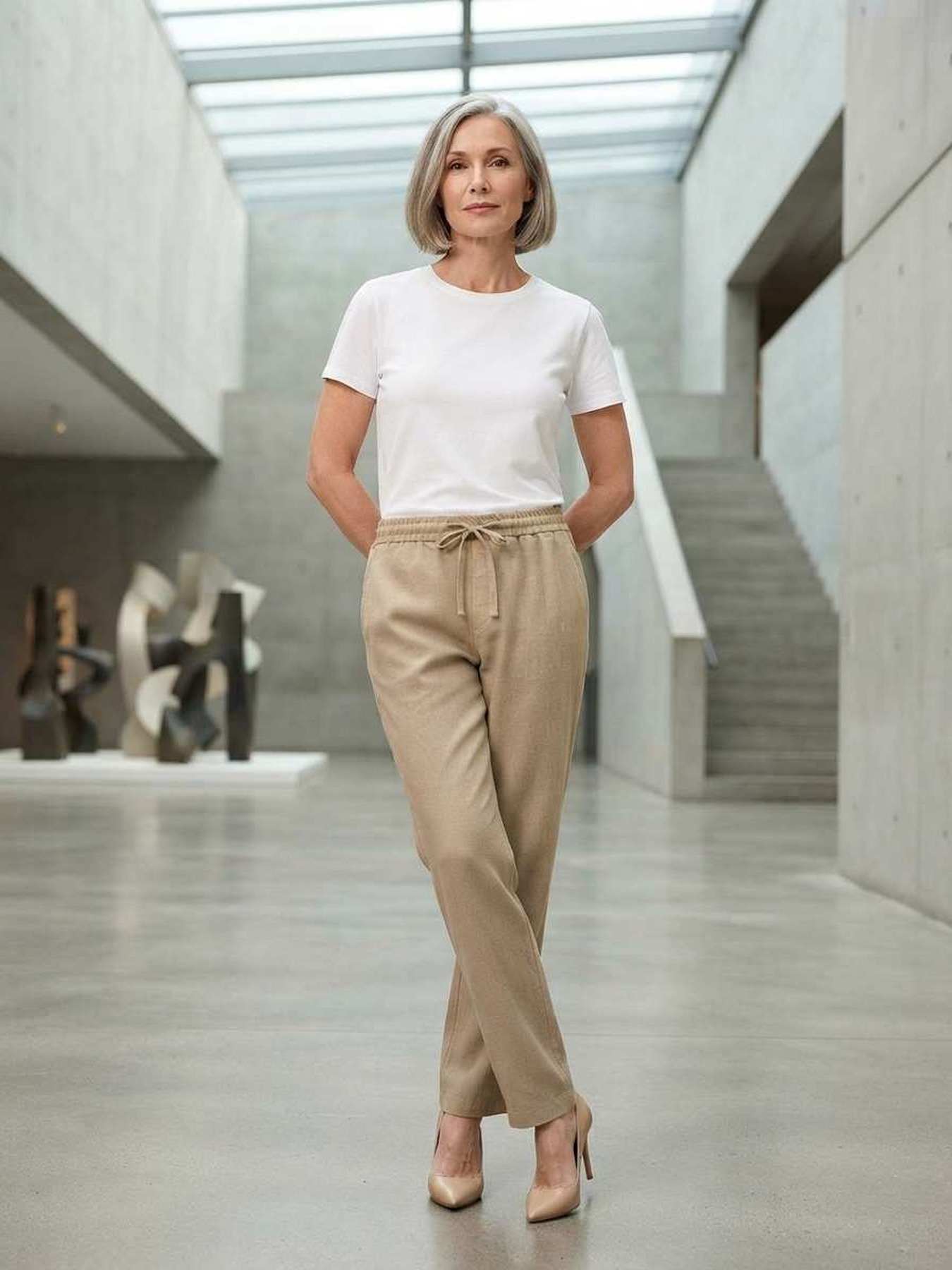 Pantalon long casual femme, jambes droites, usage quotidien
