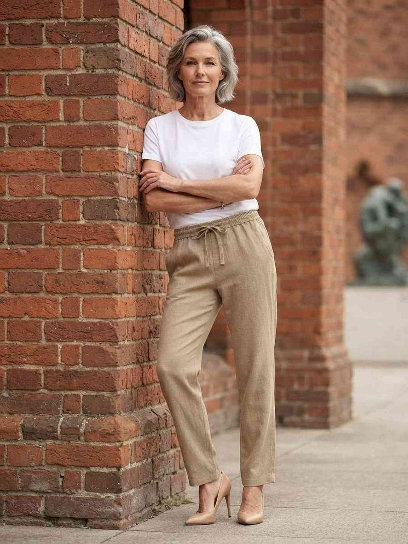 Pantalon long décontracté femme, jambe droite