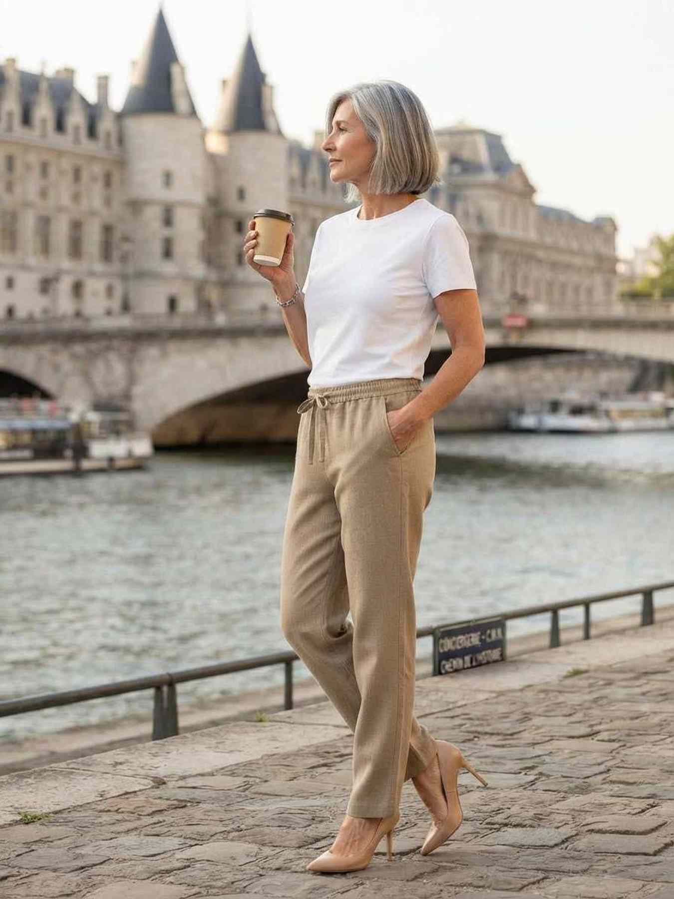 Pantalon long femme jambe droite casual décontracté