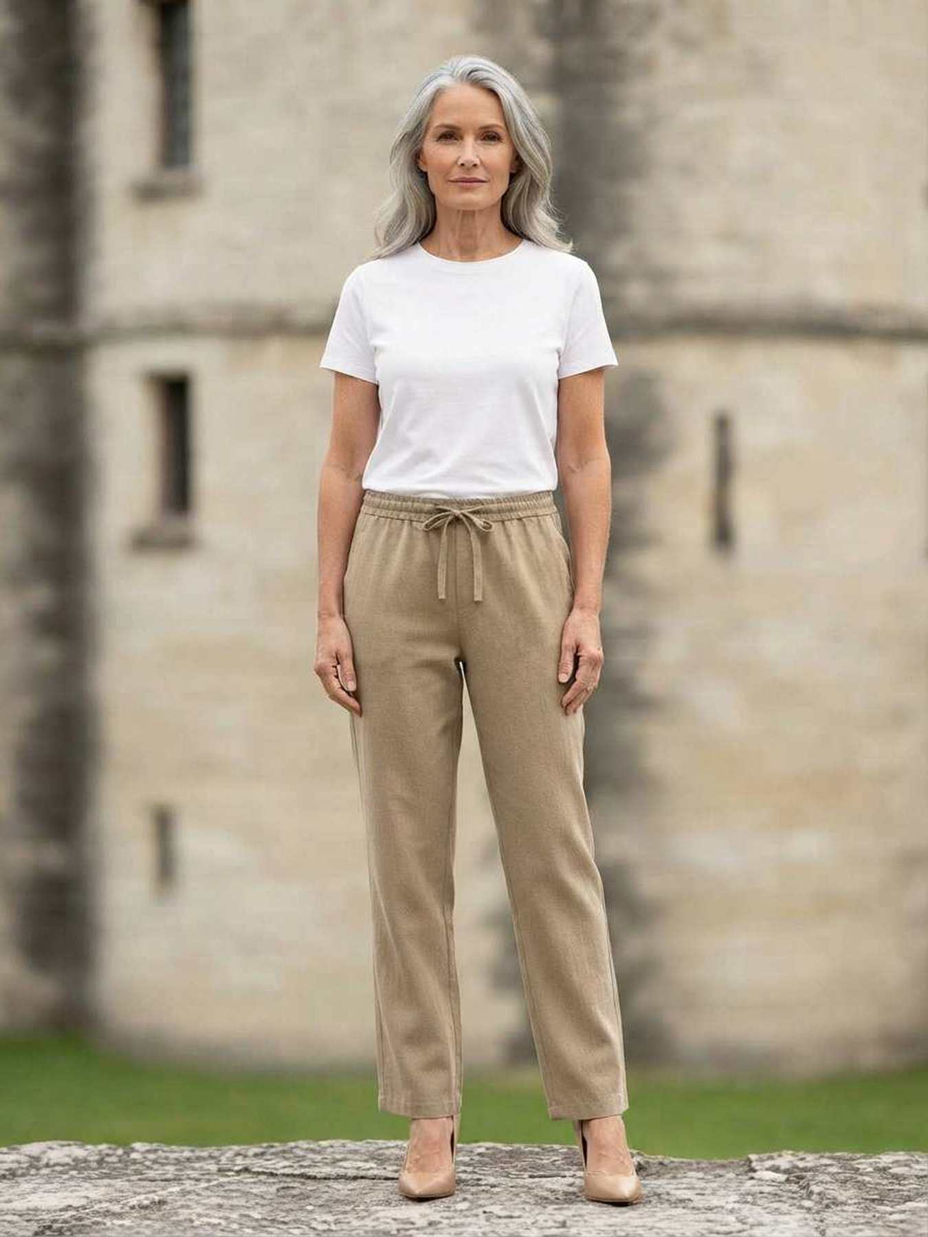 Pantalon long femme jambe droite décontracté