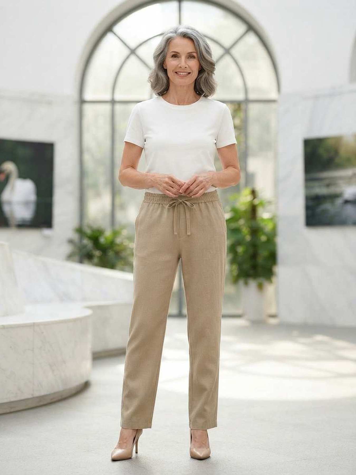 Pantalon long femme jambe droite décontracté